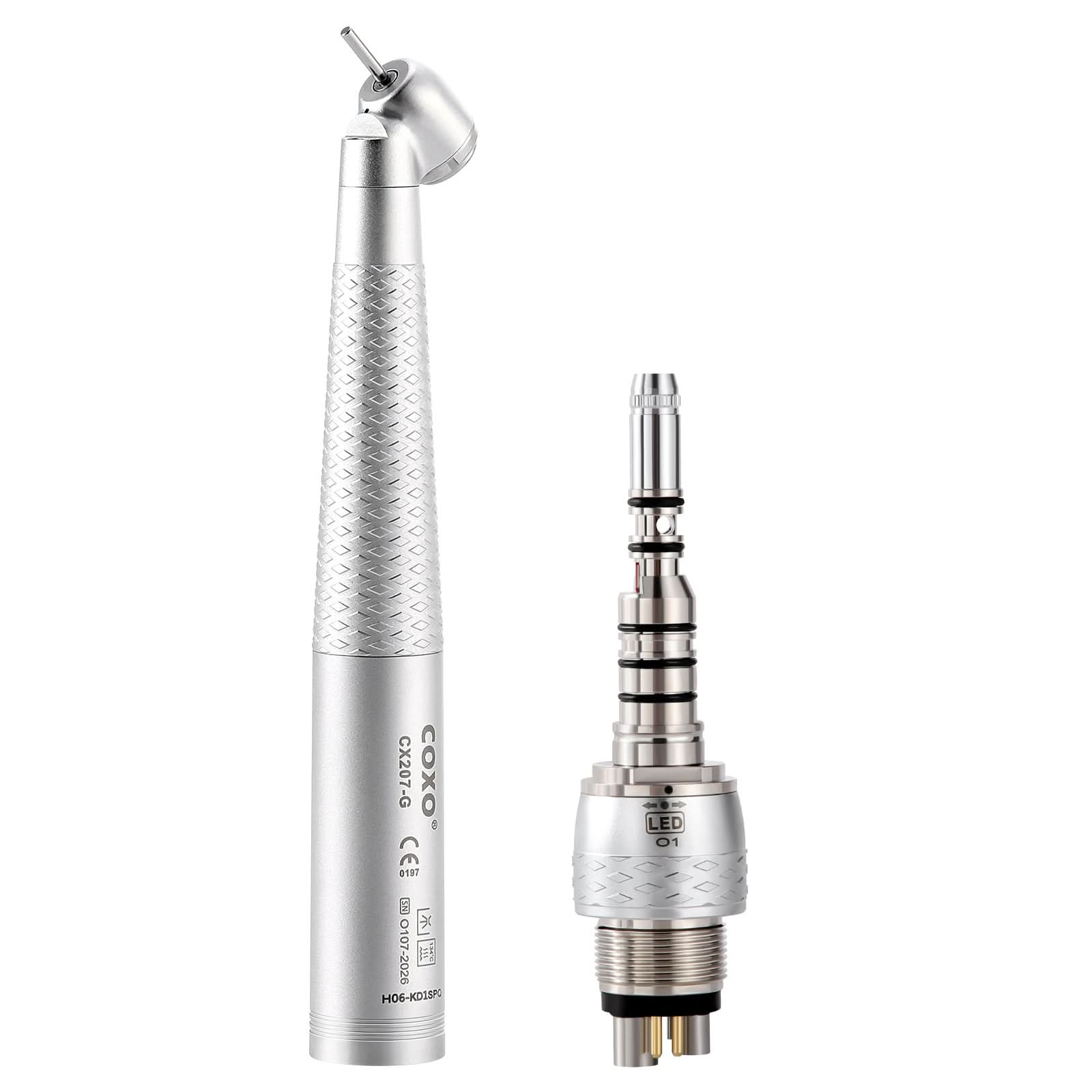 COXO CX207-G 45° Fiber Optic High Speed Air Turbine Handpiece & 6 Holes LED Quick Coupler - pairaydental.com