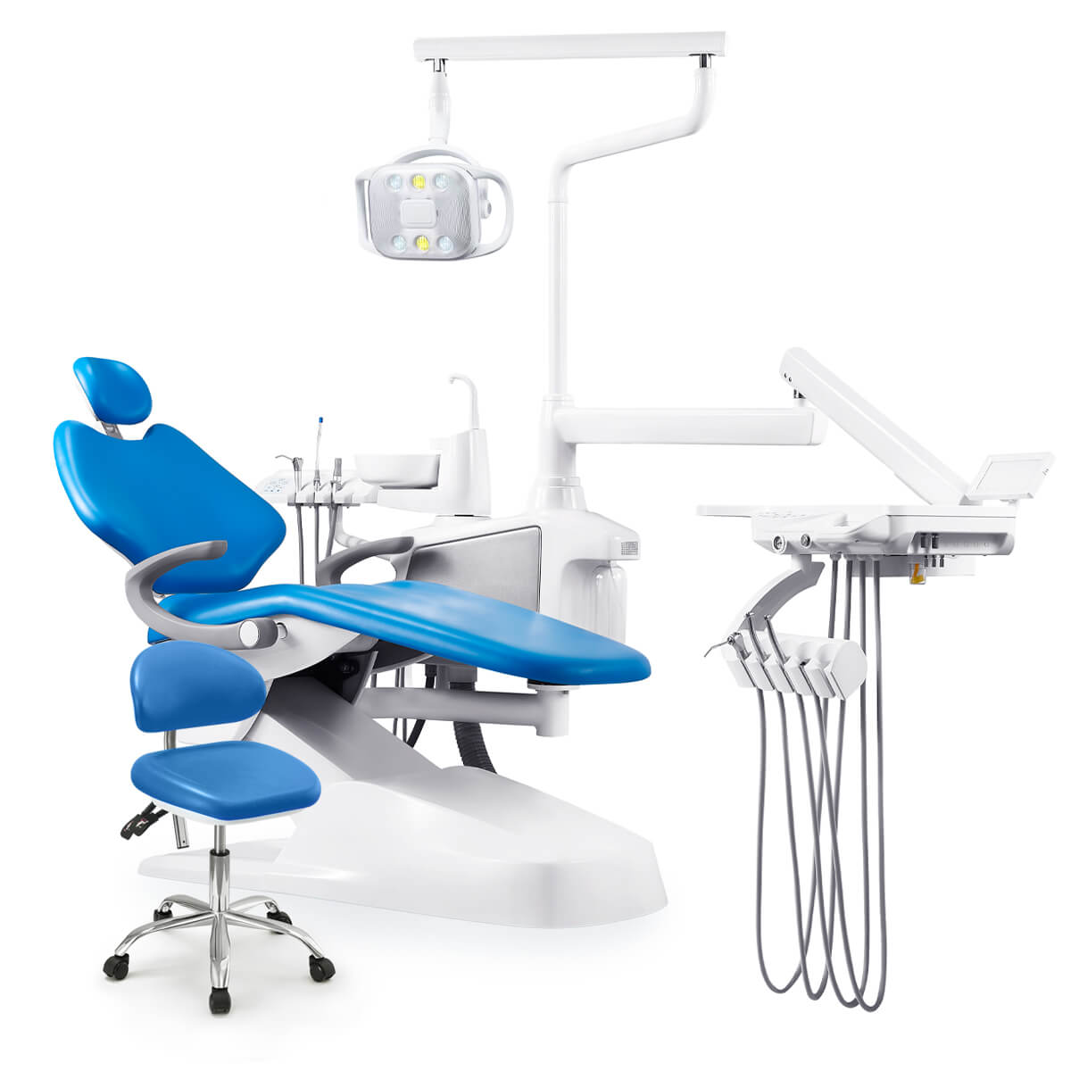 Dental Chair Unit Computer Controlled PU Hard Leather with Dentist Stool Dark Blue - pairaydental.com