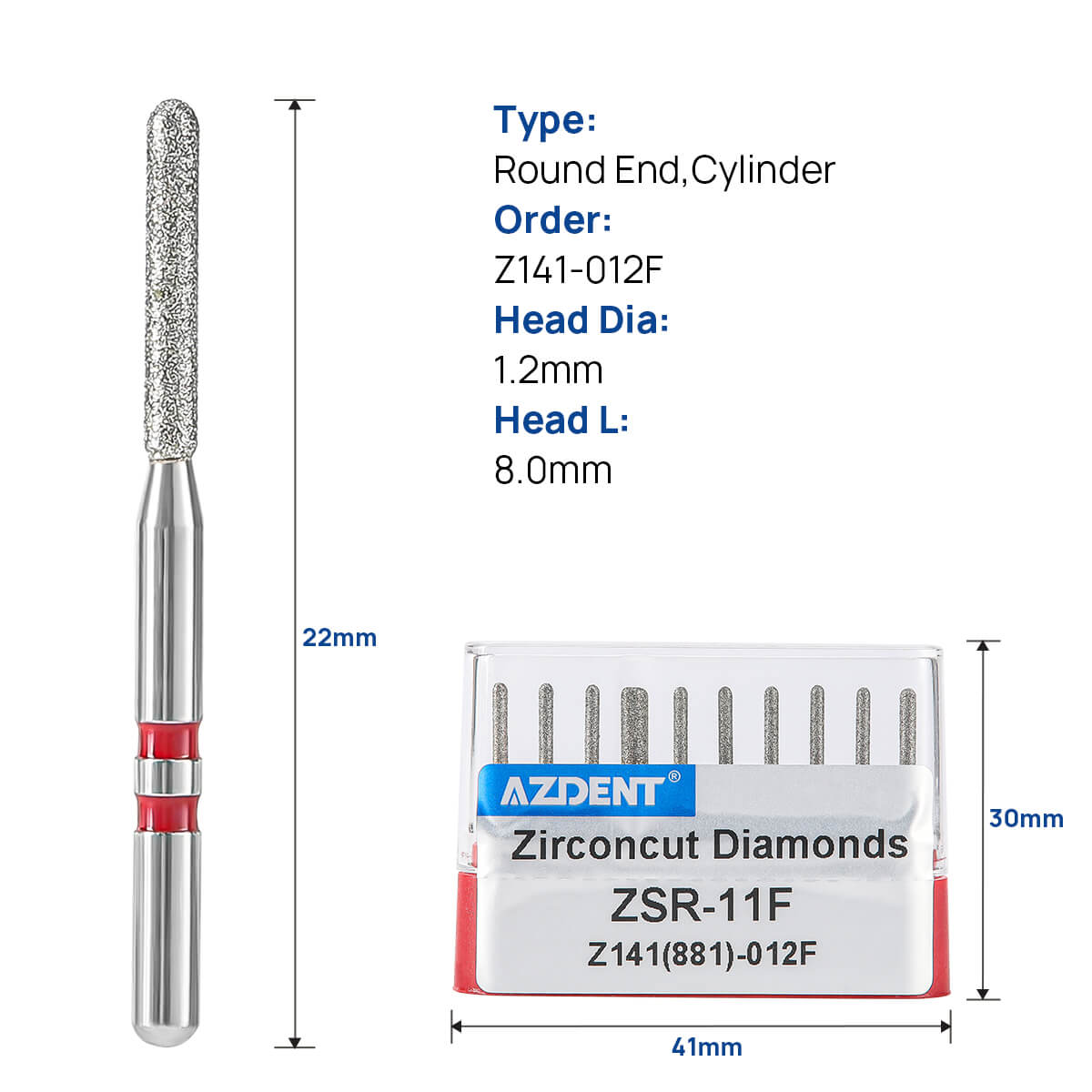 Dental Diamond Burs ZSR-11F (881-012F) for Ceramics/Composite Shaping 10pcs/Box - pairaydental.com