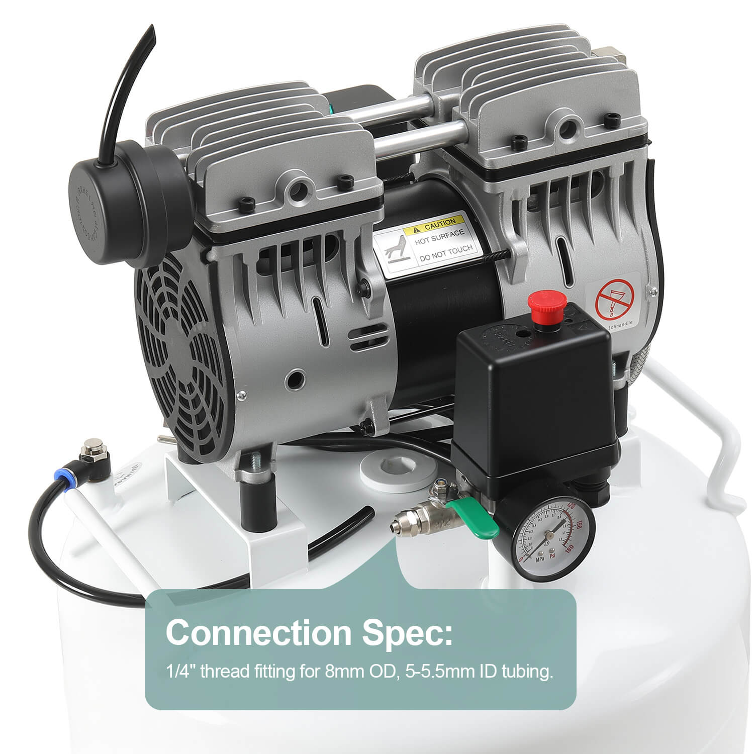 Dental Noiseless Oil-Free Air Compressor 24L/40L Single Pressure Gauge for 1-2 Dental Chair - pairaydental.com