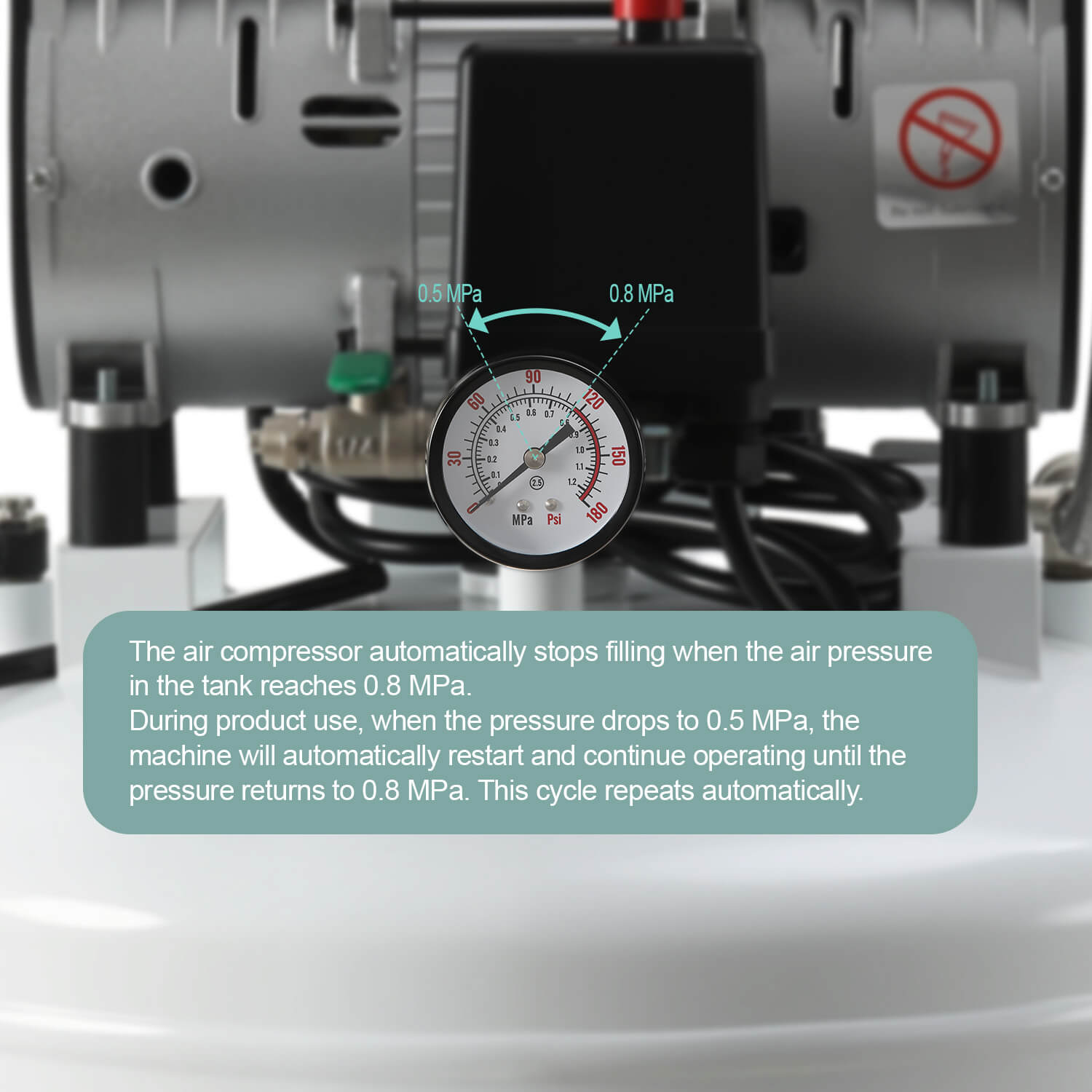 Dental Noiseless Oil-Free Air Compressor 24L/40L Single Pressure Gauge for 1-2 Dental Chair - pairaydental.com