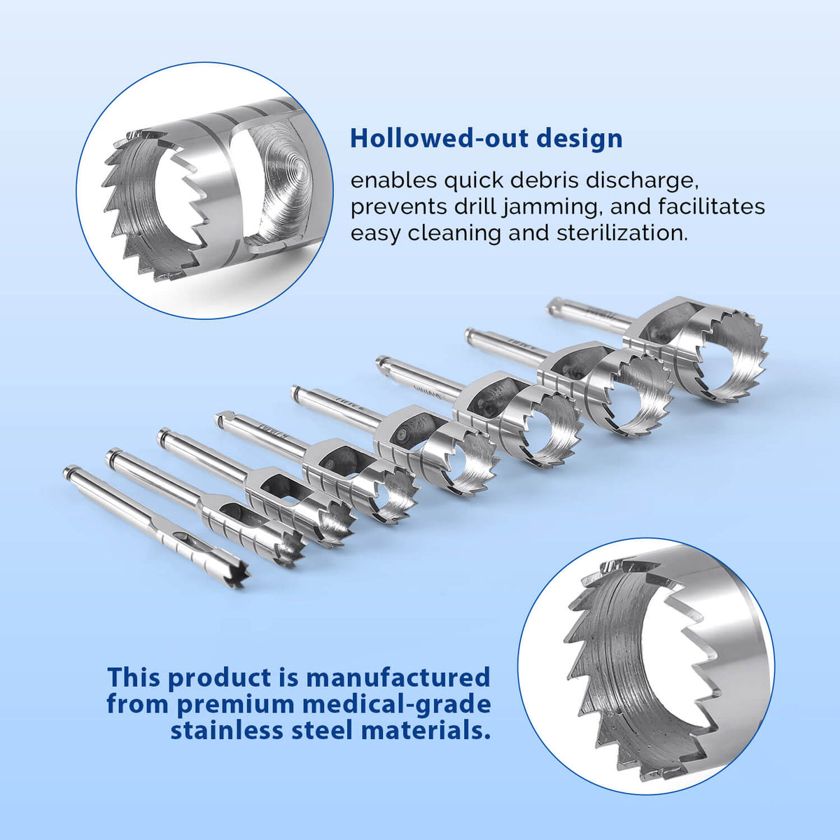 Dental Implant Bone Trephine Drill Surgical Instrument Short Type 8pcs/Set - pairaydental.com