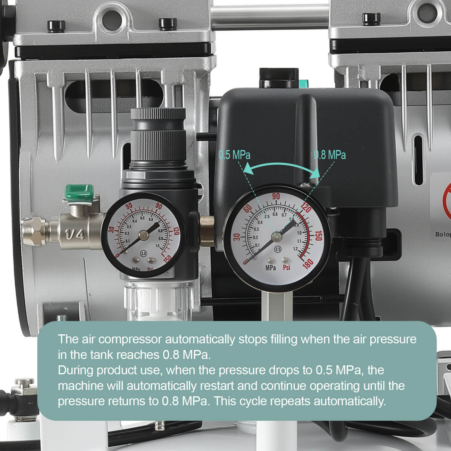 Dental Noiseless Oil-Free Air Compressor Plus Dual-Pressure Display 24L/40L for 1-2 Dental Chair - pairaydental.com