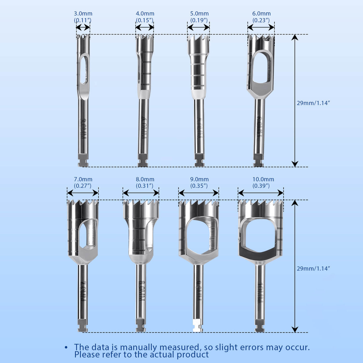 Dental Implant Bone Trephine Drill Surgical Instrument Short Type 8pcs/Set - pairaydental.com