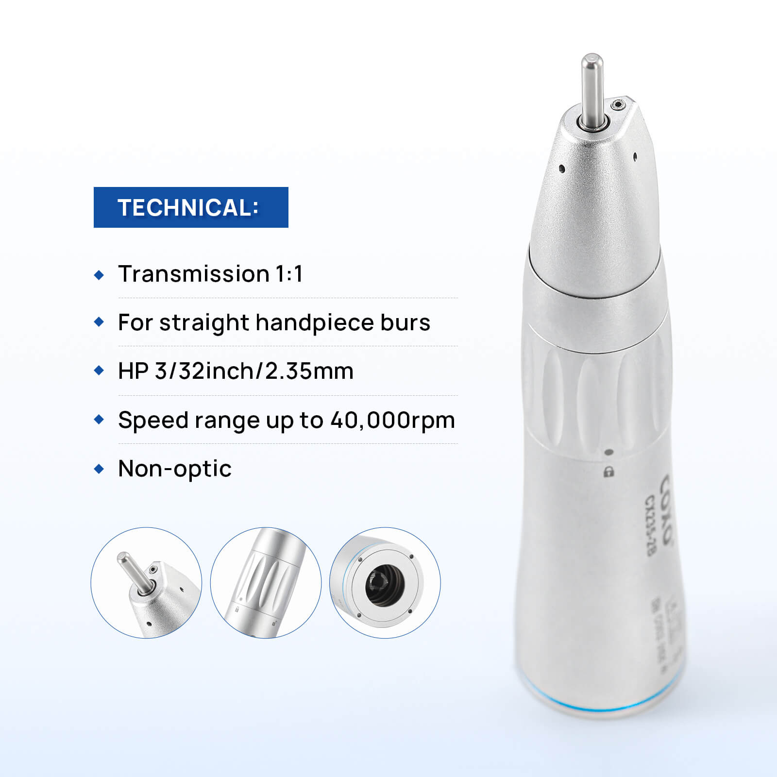 COXO Dental Low Speed Electric Handpiece 1:1 Contra Angle Straight Handpiece Air Motor 4 Holes