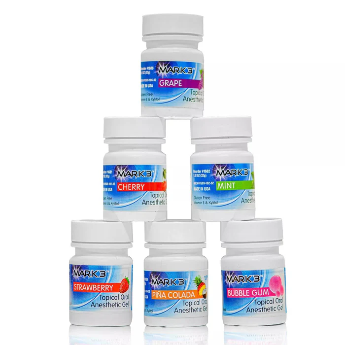Mark3 Dental Topical Anesthetic Gel Benzocaine 20% 1oz Jar 6 Flavors