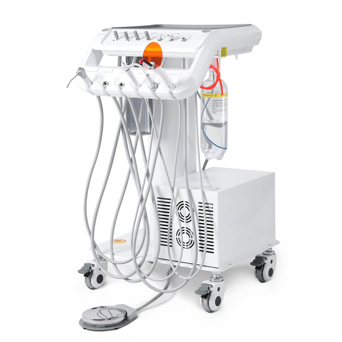 Dental Portable Delivery Unit Cart with Air Compressor Built-in Woodpecker Ultrasonic Scaler & Curing Light - pairaydental.com