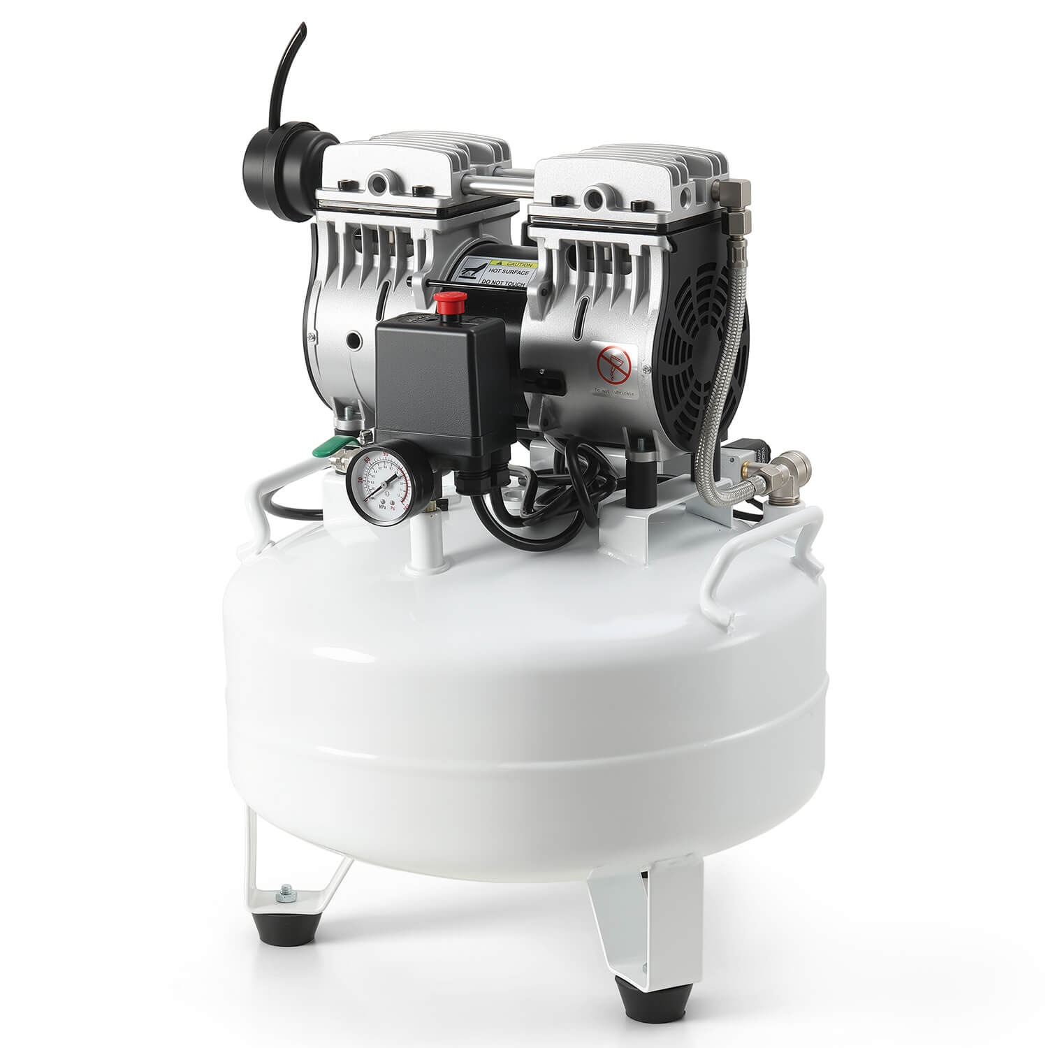Dental Noiseless Oil-Free Air Compressor 24L/40L Single Pressure Gauge for 1-2 Dental Chair - pairaydental.com