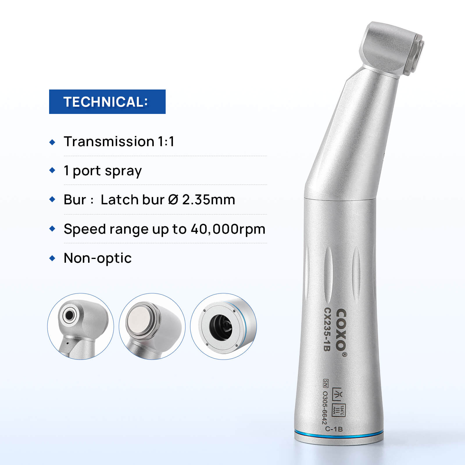COXO Dental Low Speed Electric Handpiece 1:1 Contra Angle Straight Handpiece Air Motor 4 Holes