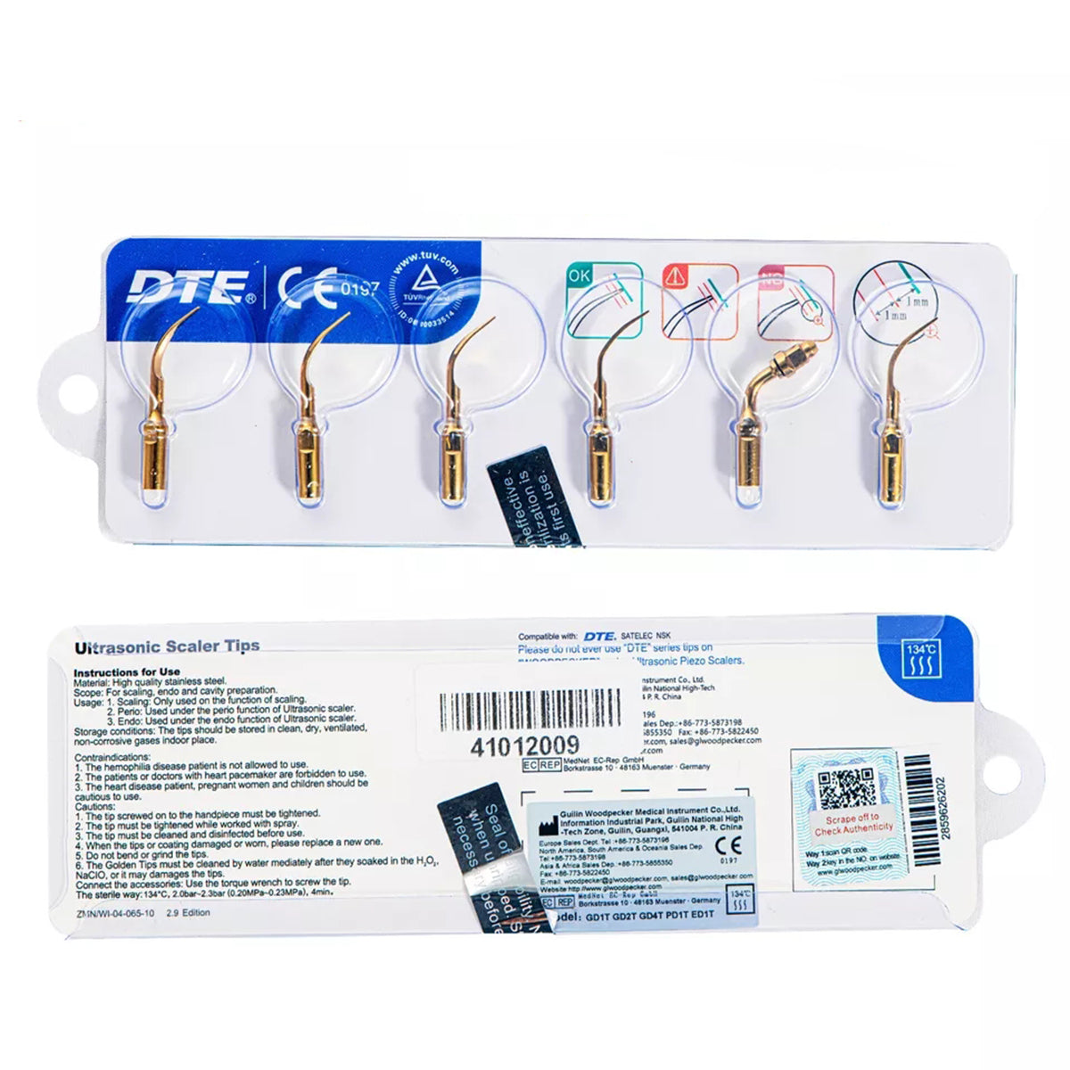 Woodpecker Dental Ultrasonic Scalers Piezo Tips Set for DTE D5 LED Handpiece 6pcs/Set - pairaydental.com