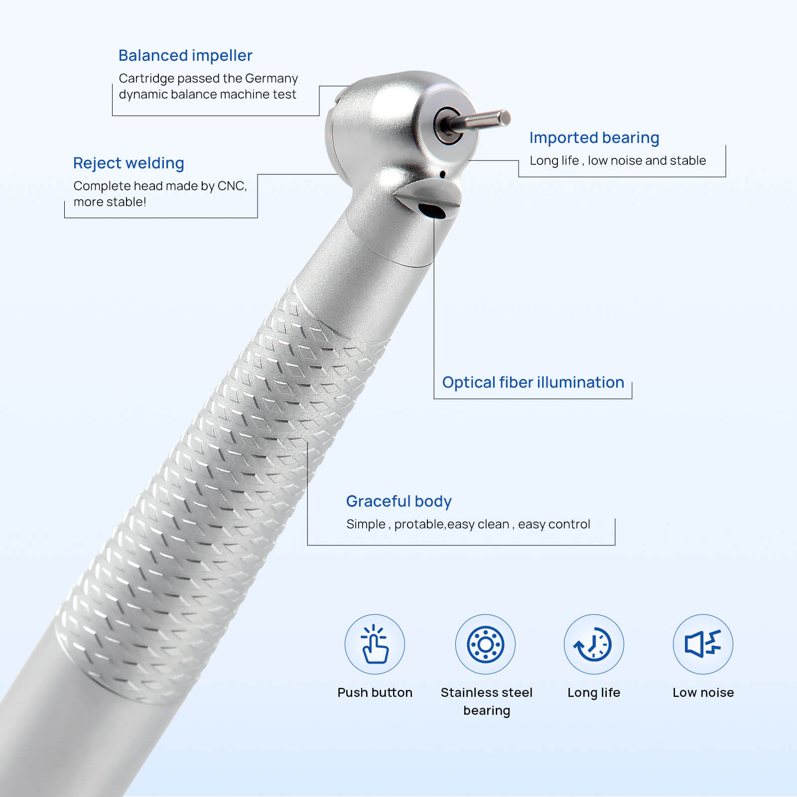 COXO CX207-G 45° Fiber Optic High Speed Air Turbine Handpiece & 6 Holes LED Quick Coupler