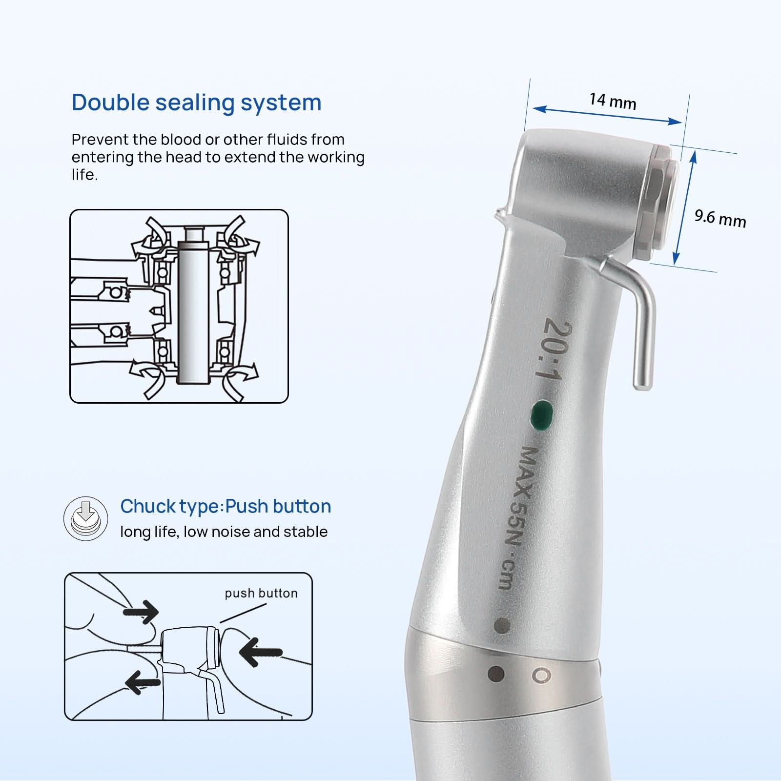 COXO CX235C6 Dental 20:1 Contra Angle Electric Implant Handpiece Fiber Optic #C6-22 - pairaydental.com