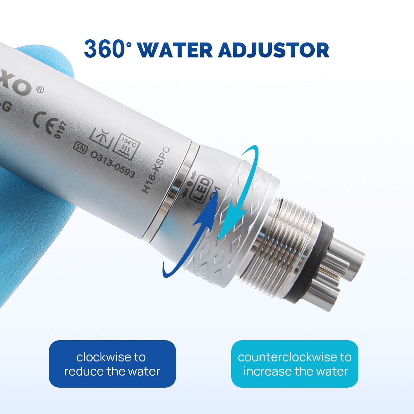 COXO CX207-G 45° Fiber Optic High Speed Air Turbine Handpiece & 6 Holes LED Quick Coupler