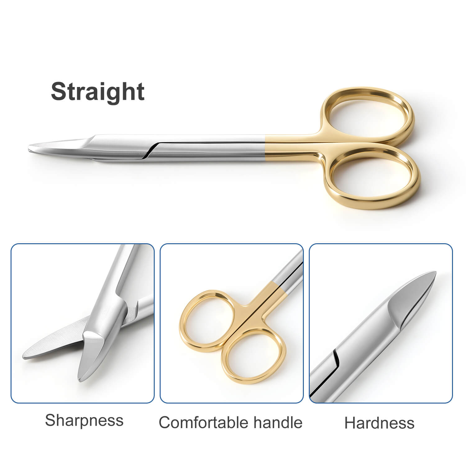 Dental Crown Scissors Straight/Curved Gold Handle Stainless Steel 11cm (4.3") - pairaydental.com