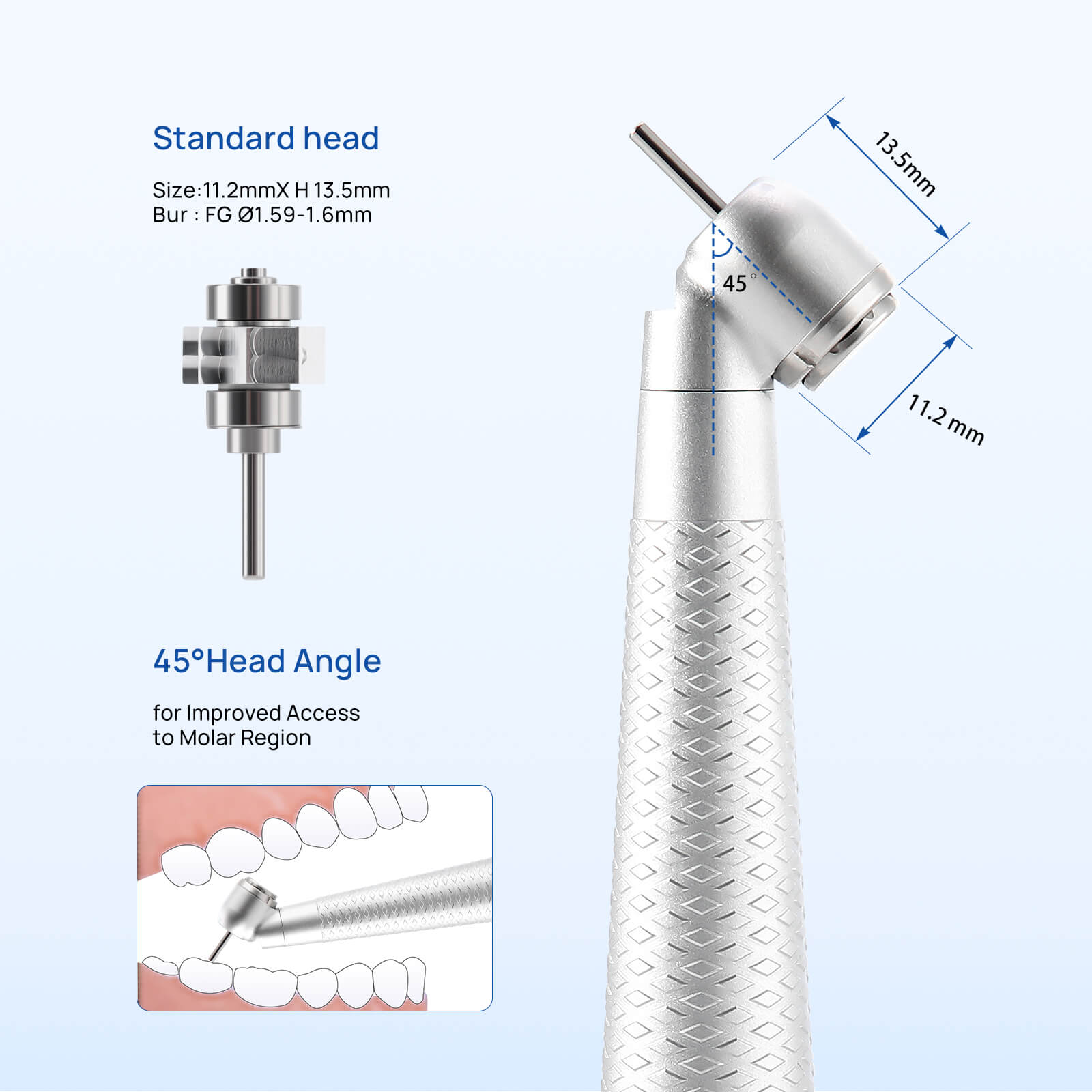 COXO CX207-G 45° Fiber Optic High Speed Air Turbine Handpiece & 6 Holes LED Quick Coupler