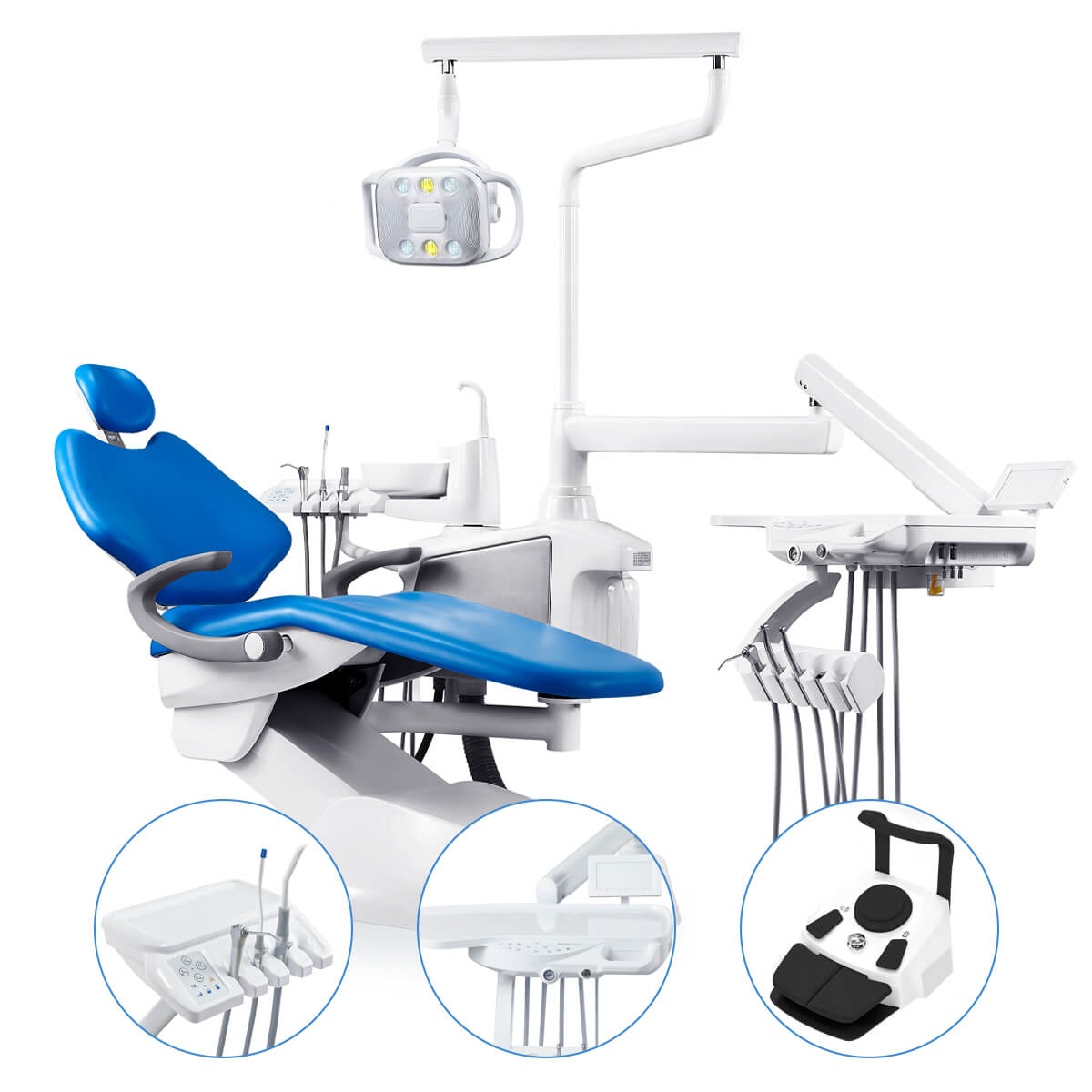 Dental Chair Unit Computer Controlled PU Hard Leather with Dentist Stool Dark Blue - pairaydental.com
