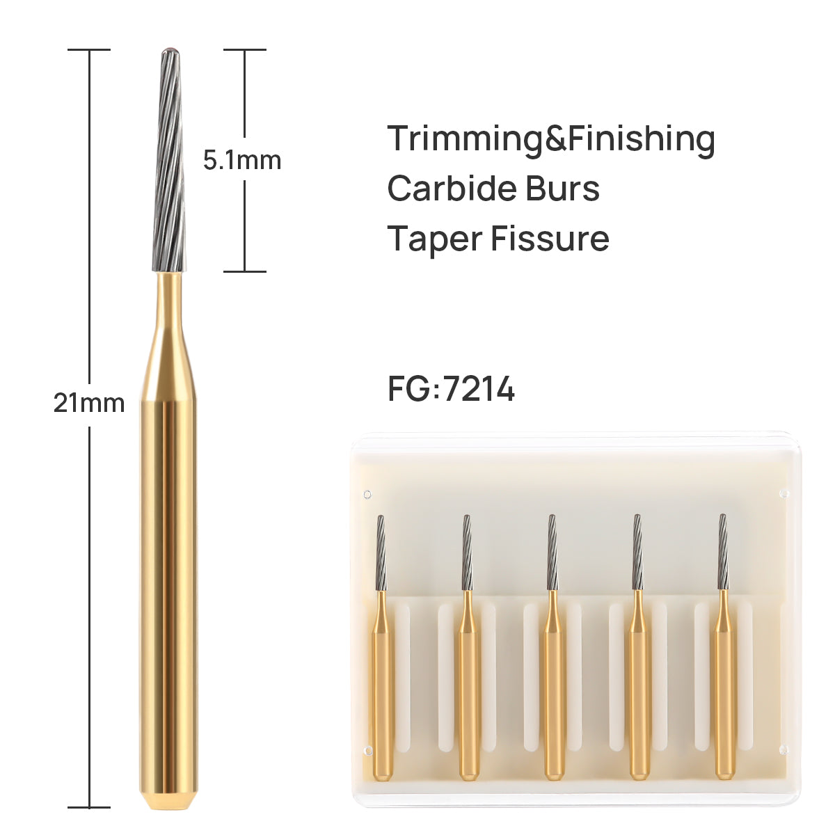 Dental Tungsten Carbide Burs Trimming & Finishing FG 7214 Taper Fissure 5pcs/Box - pairaydental.com