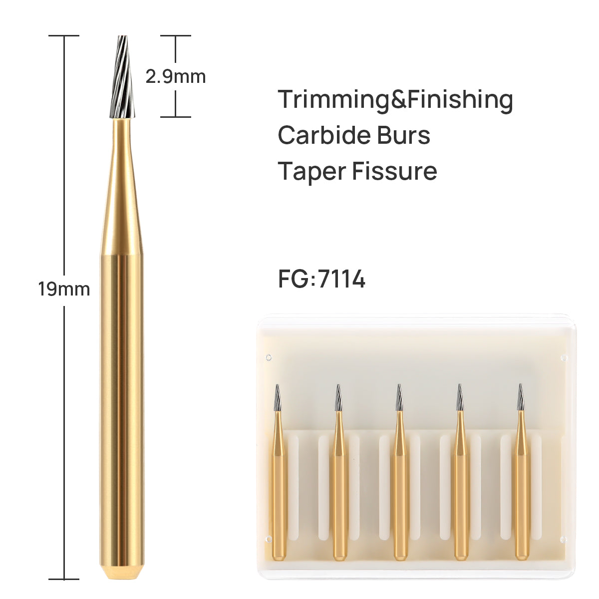 Dental Tungsten Carbide Burs Trimming & Finishing FG 7114 Taper Fissure 5pcs/Box - pairaydental.com