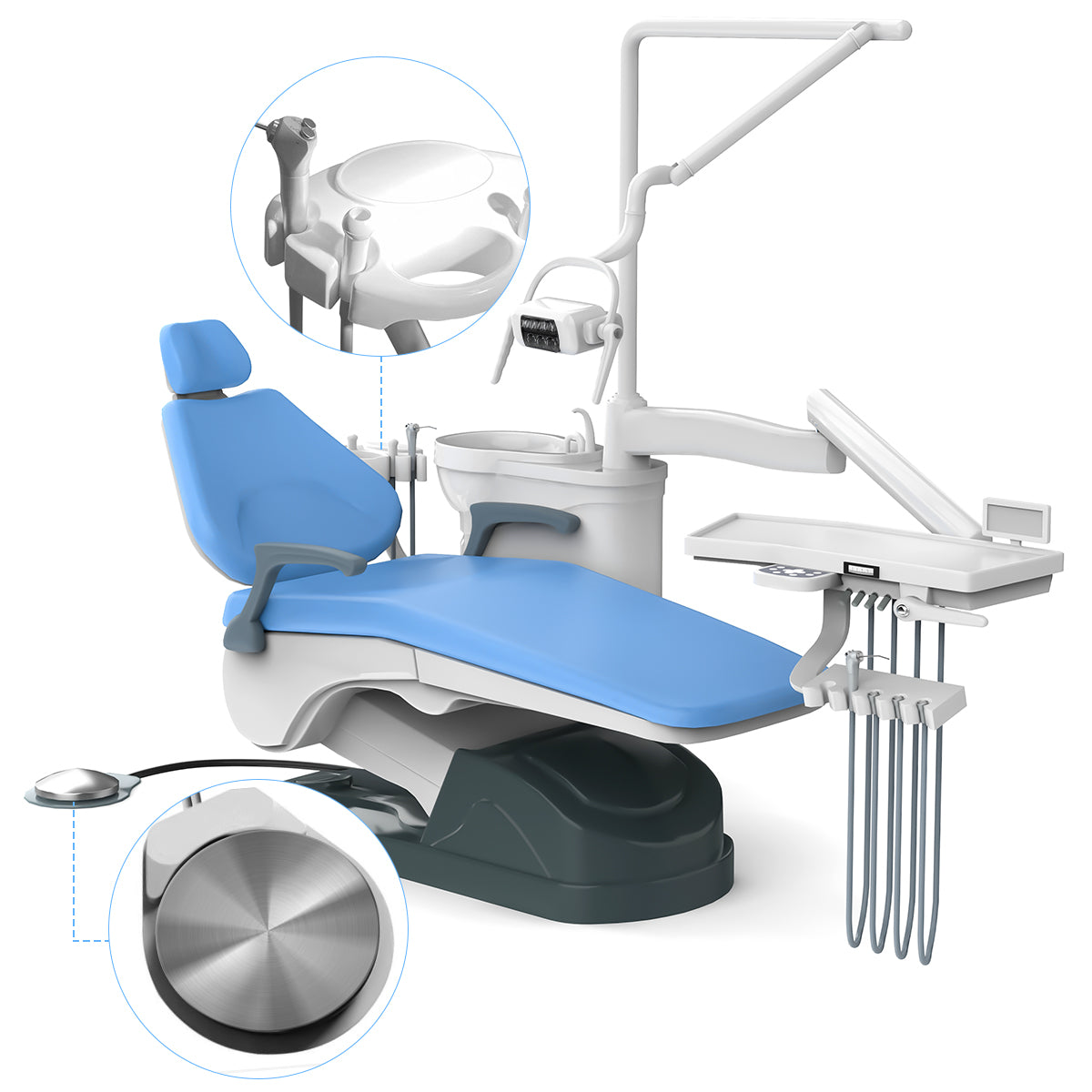 Dental Chair Unit Computer Controlled with Stool Sky Blue Hard Leather
