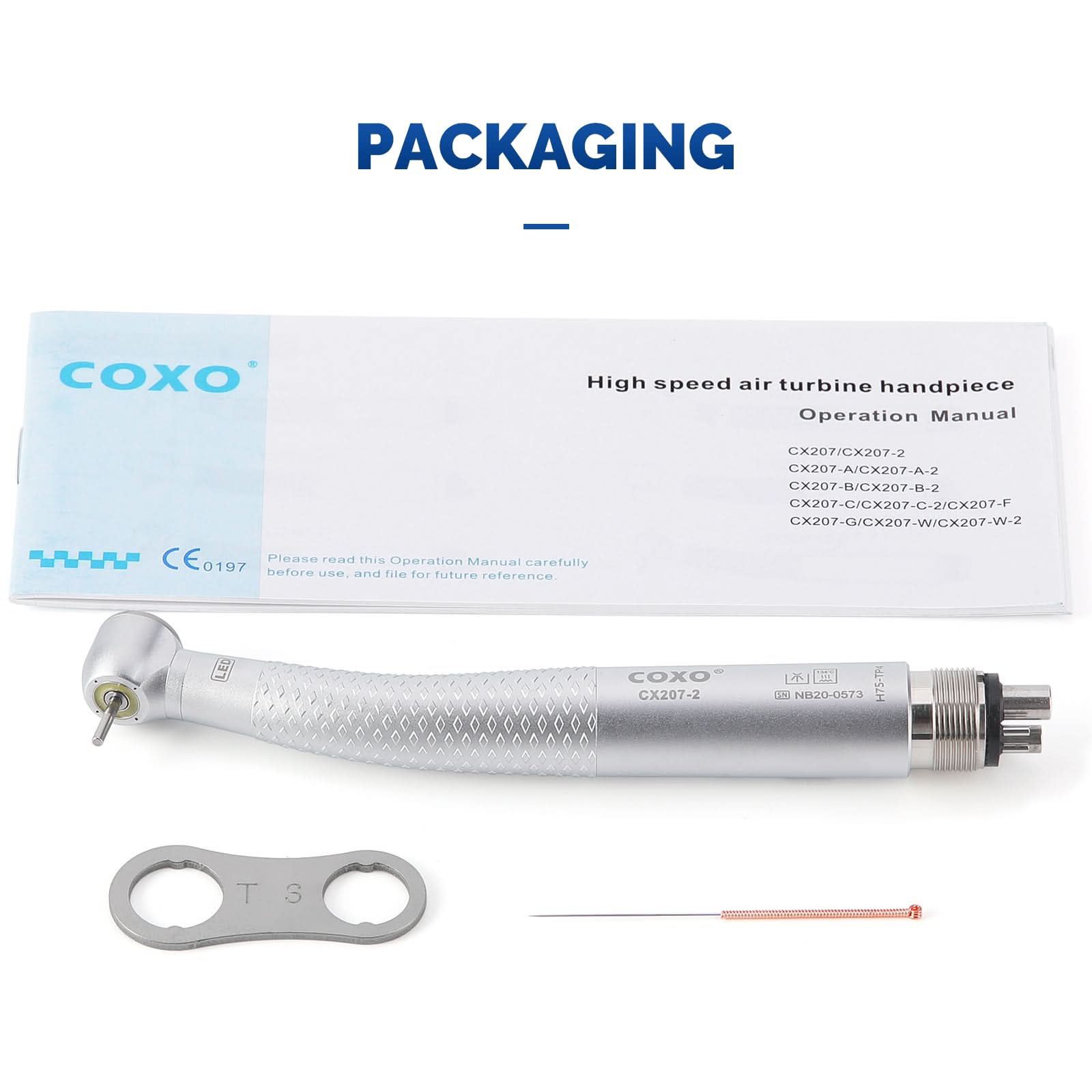 COXO CX207-2 Shadowless LED High Speed Air Turbine Handpiece with Generator Torque Head 4 Holes Coupler #H75-TP4 - pairaydental.com