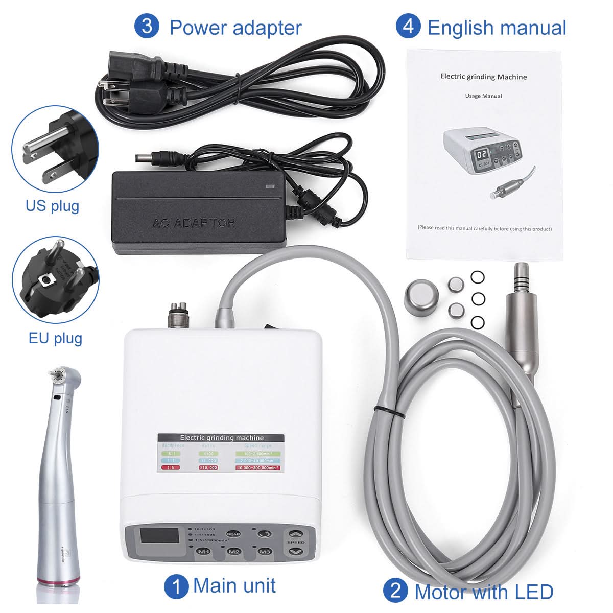 Dental LED Brushless Electric Micro Motor+1:5 LED Increasing Contra Angle Handpiece - pairaydental.com