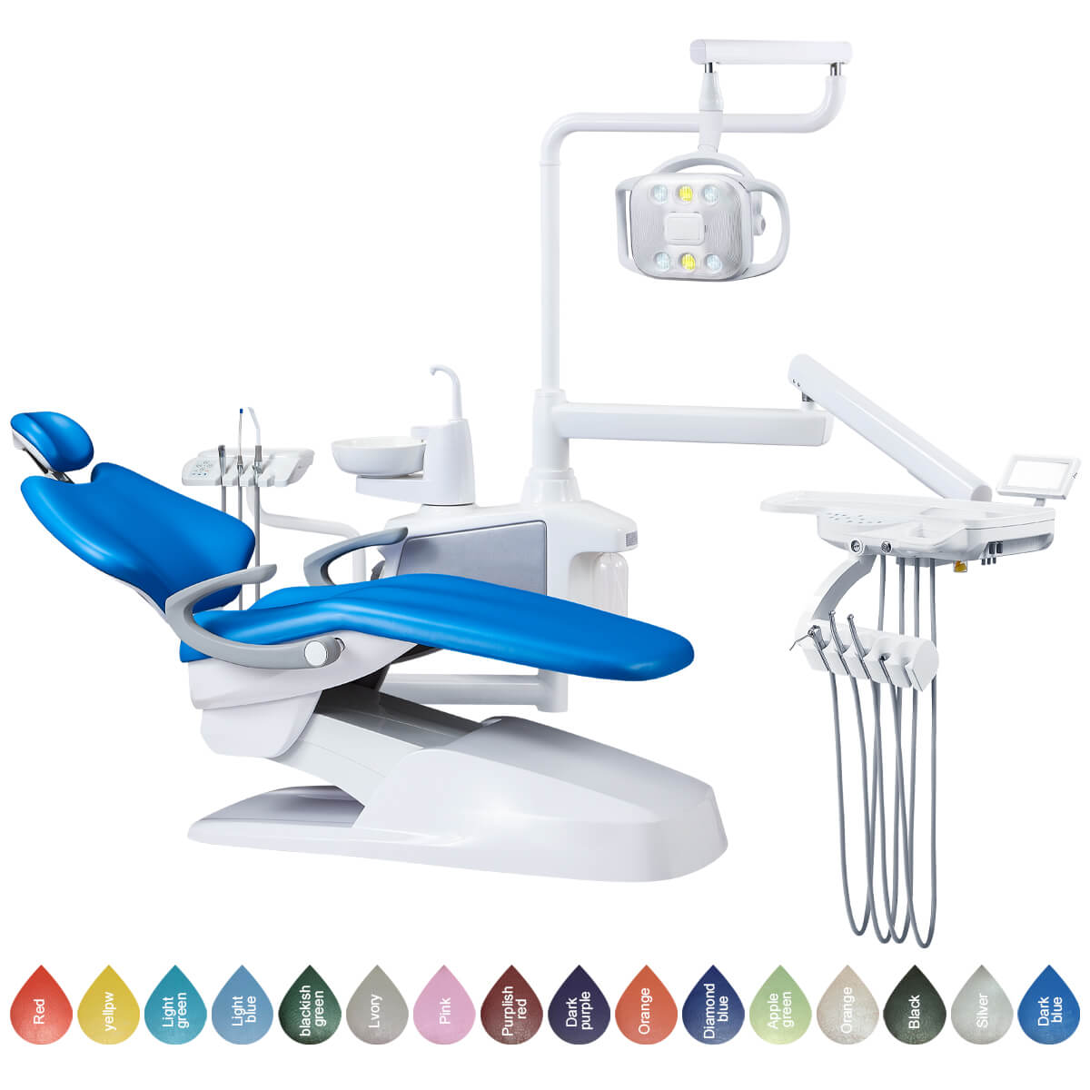 Dental Chair Unit Computer Controlled PU Hard Leather with Dentist Stool Dark Blue - pairaydental.com