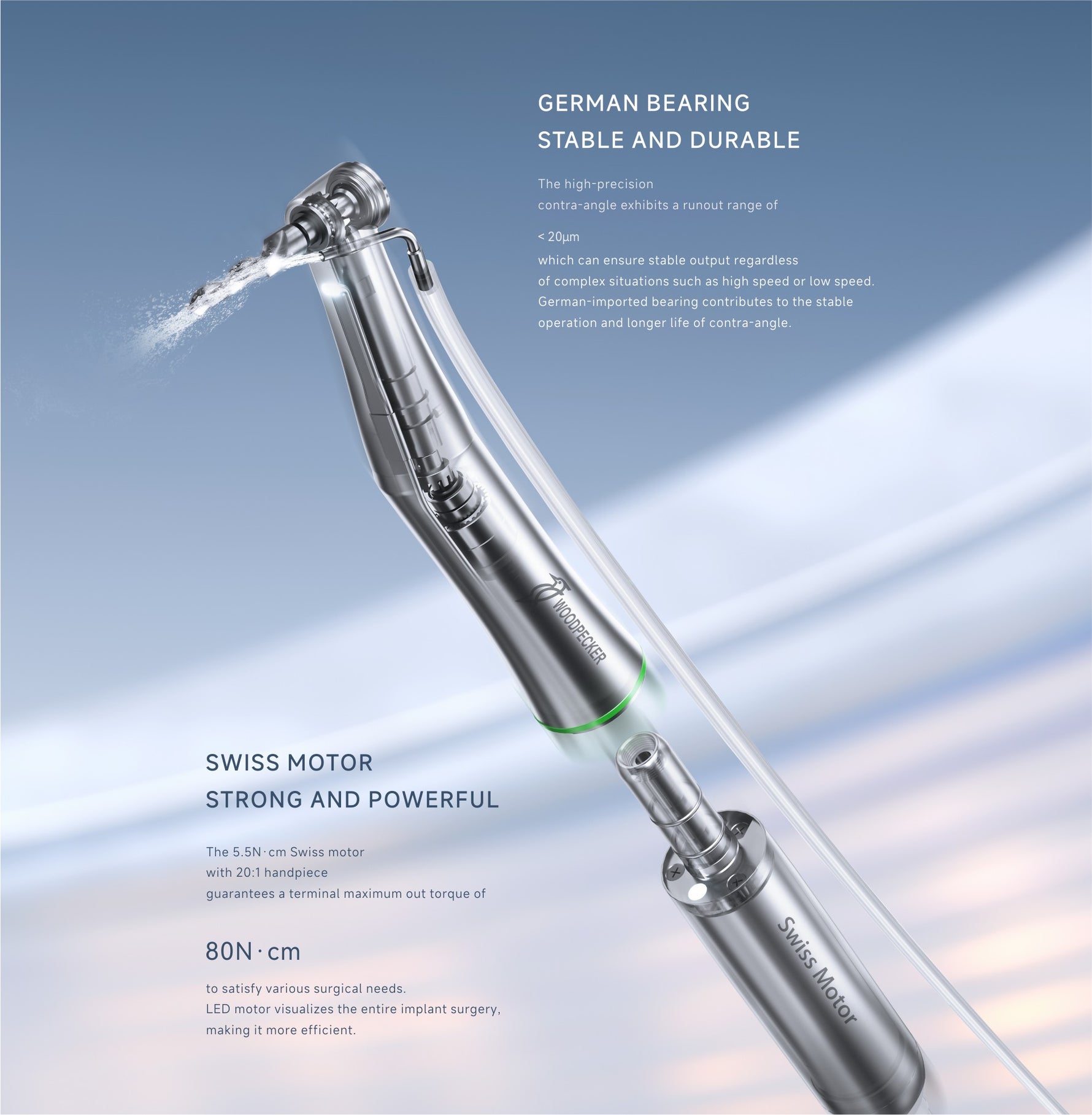 Woodpecker Dental Surgical Implant Motor Implant Air w/ 20:1 LED Contra Angle - pairaydental.com