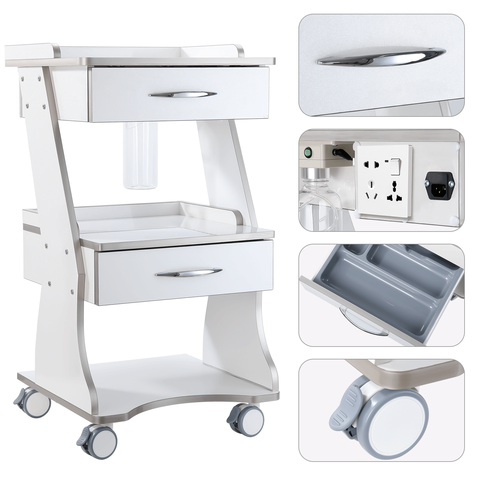 Dental Mobile Cart Metal Built-in Socket With Auto-water Bottle Supply System - pairaydental.com