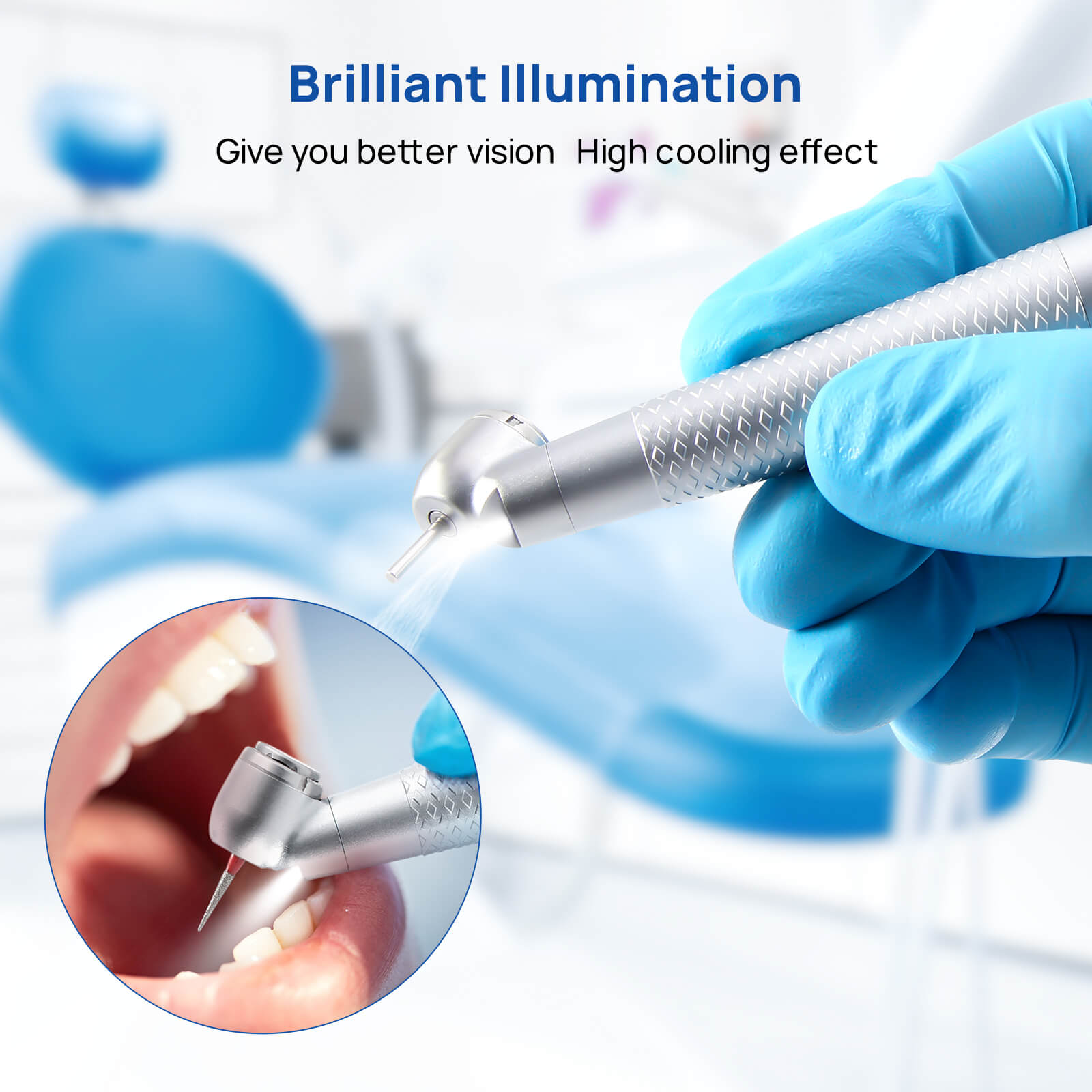 COXO CX207-G 45° Fiber Optic High Speed Air Turbine Handpiece & 6 Holes LED Quick Coupler