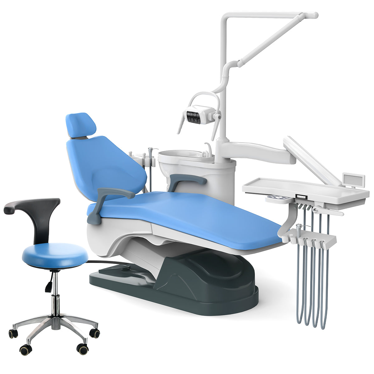 Dental Chair Unit Computer Controlled with Stool Sky Blue Hard Leather