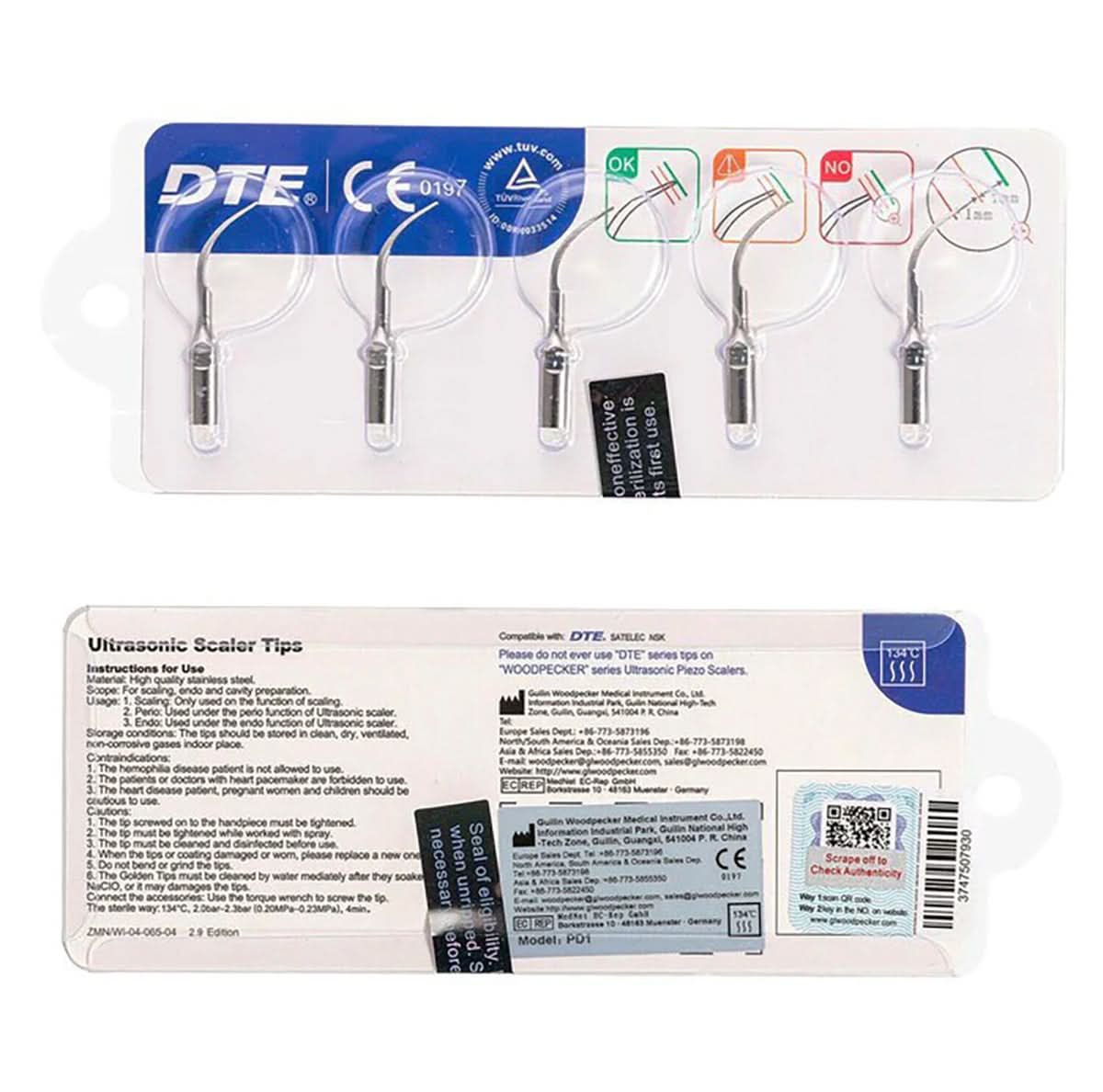 Woodpecker Ultrasonic Scaler PD1 Tips 5Pcs/Set - pairaydental.com