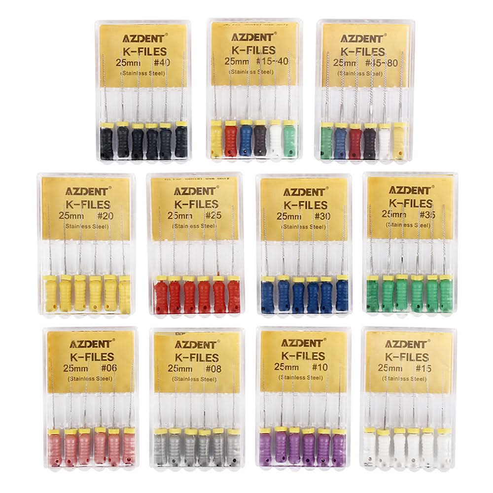 Dental Hand Use K-Files Stainless Steel #15-80 25mm 11 Models 6pcs/Pk - pairaydental.com