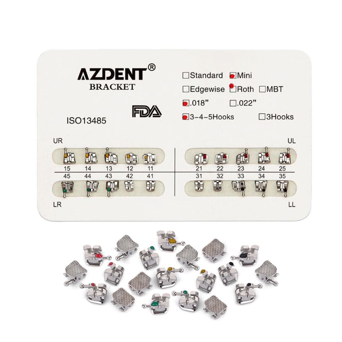 Orthodontic Mini Metal Brackets Roth/MBT/Edgewise 0.018/0.022 Hooks 3/3-4-5 20pcs/Box - pairaydental.com 