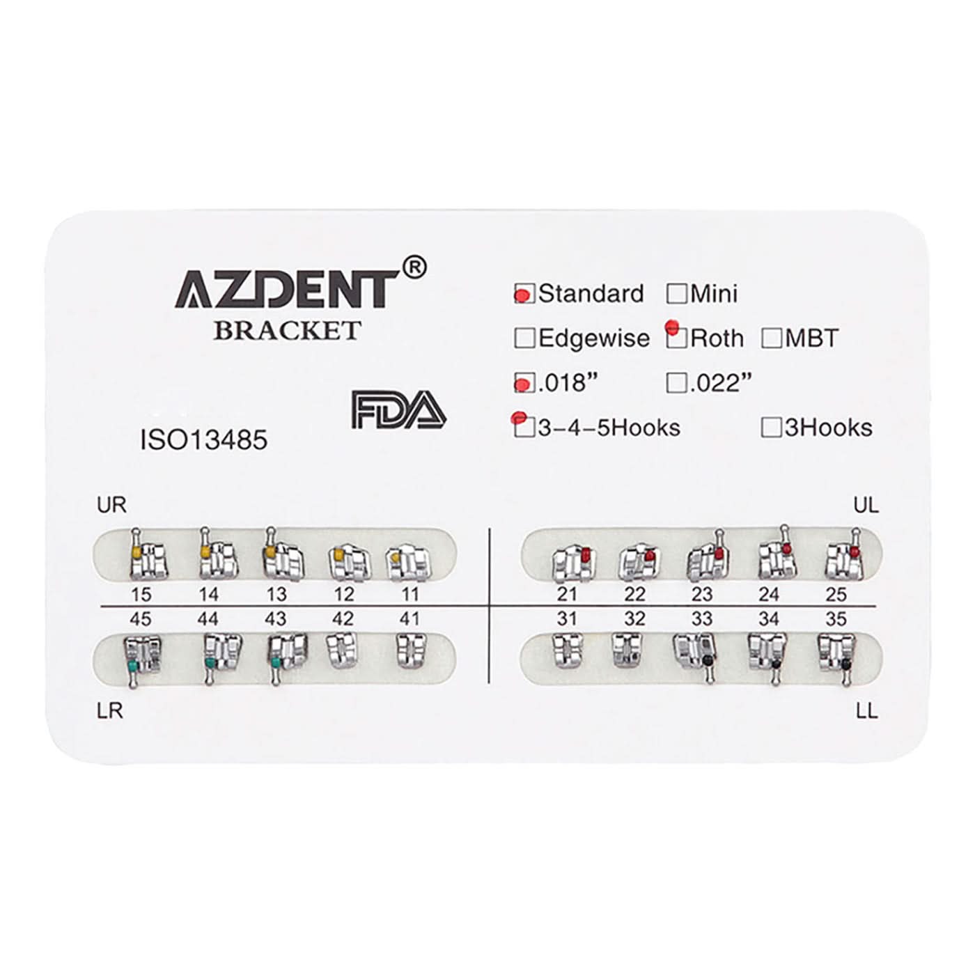 Orthodontic Standard Metal Brackets Roth 0.018 Hooks 3-4-5 - pairaydental.com