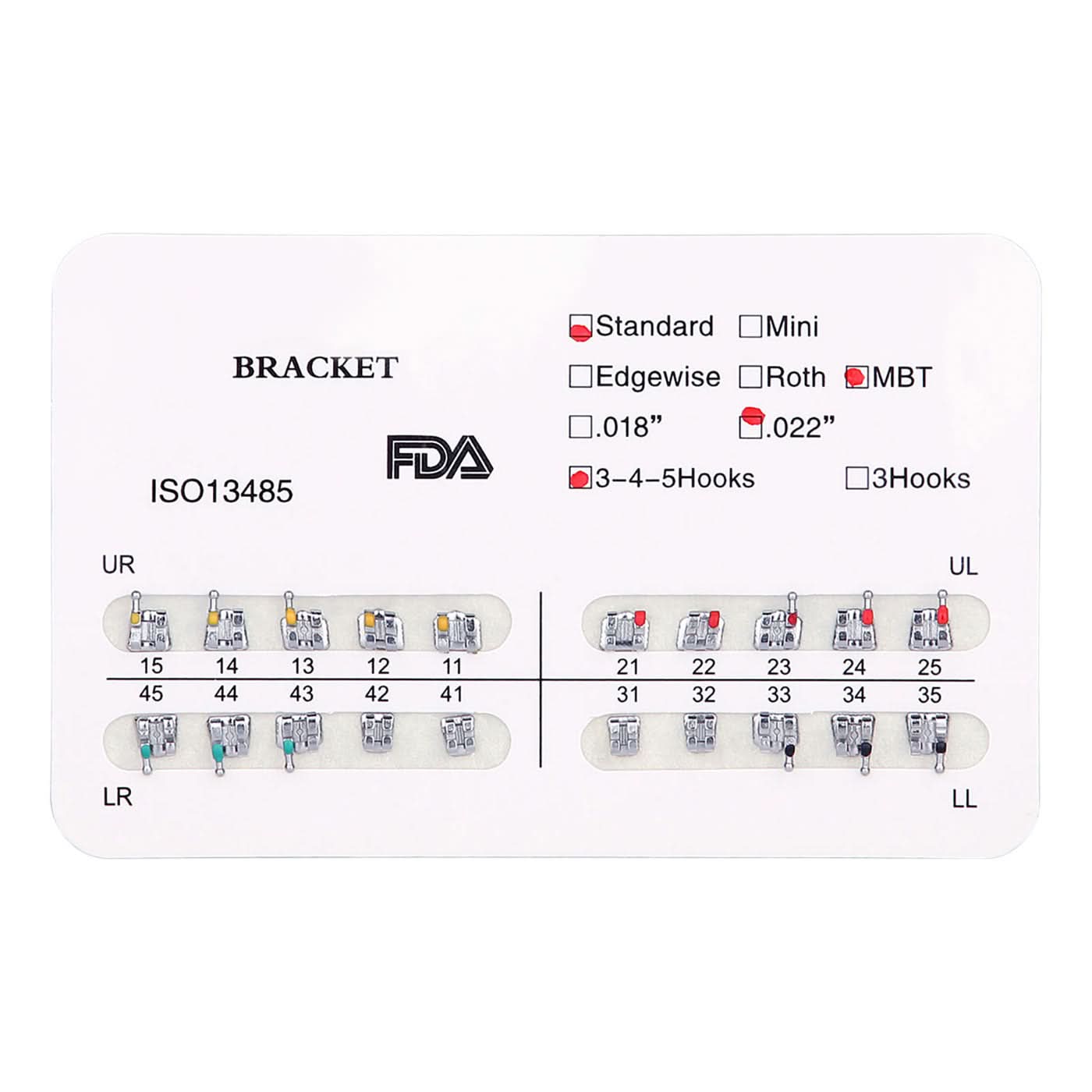 Orthodontic Standard Metal Brackets MBT 0.022 Hooks 3-4-5 - pairaydental.com