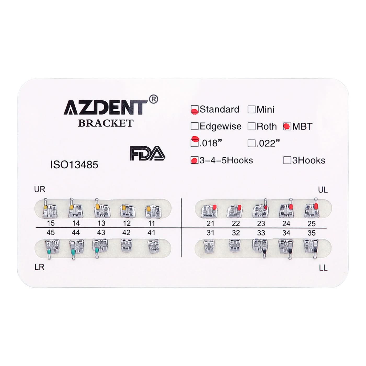 Orthodontic Standard Metal Brackets MBT 0.018 Hooks 3-4-5 - pairaydental.com
