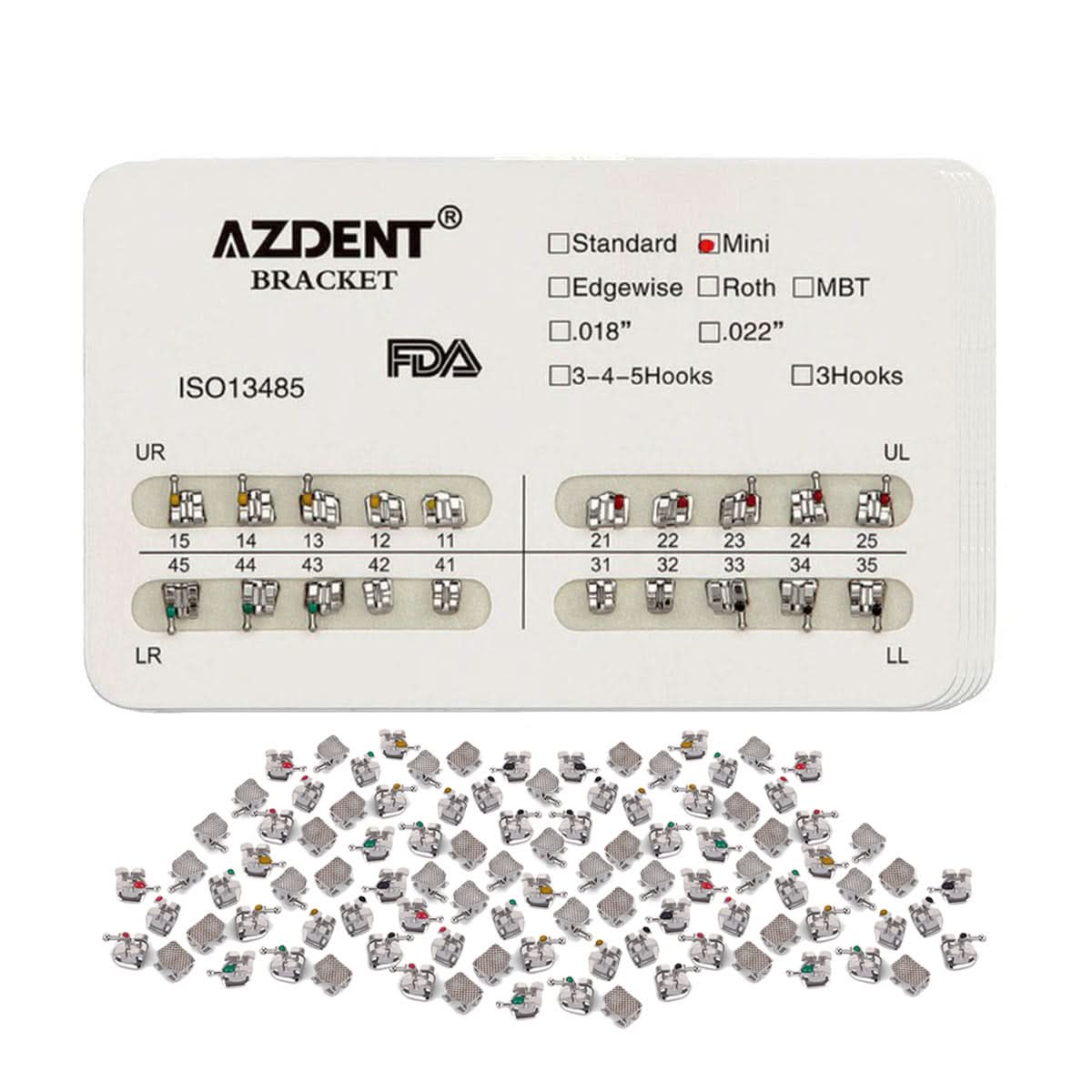 Orthodontic Mini Metal Brackets Roth/MBT/Edgewise 0.018/0.022 Hooks 3/3-4-5 20pcs/Box - pairaydental.com