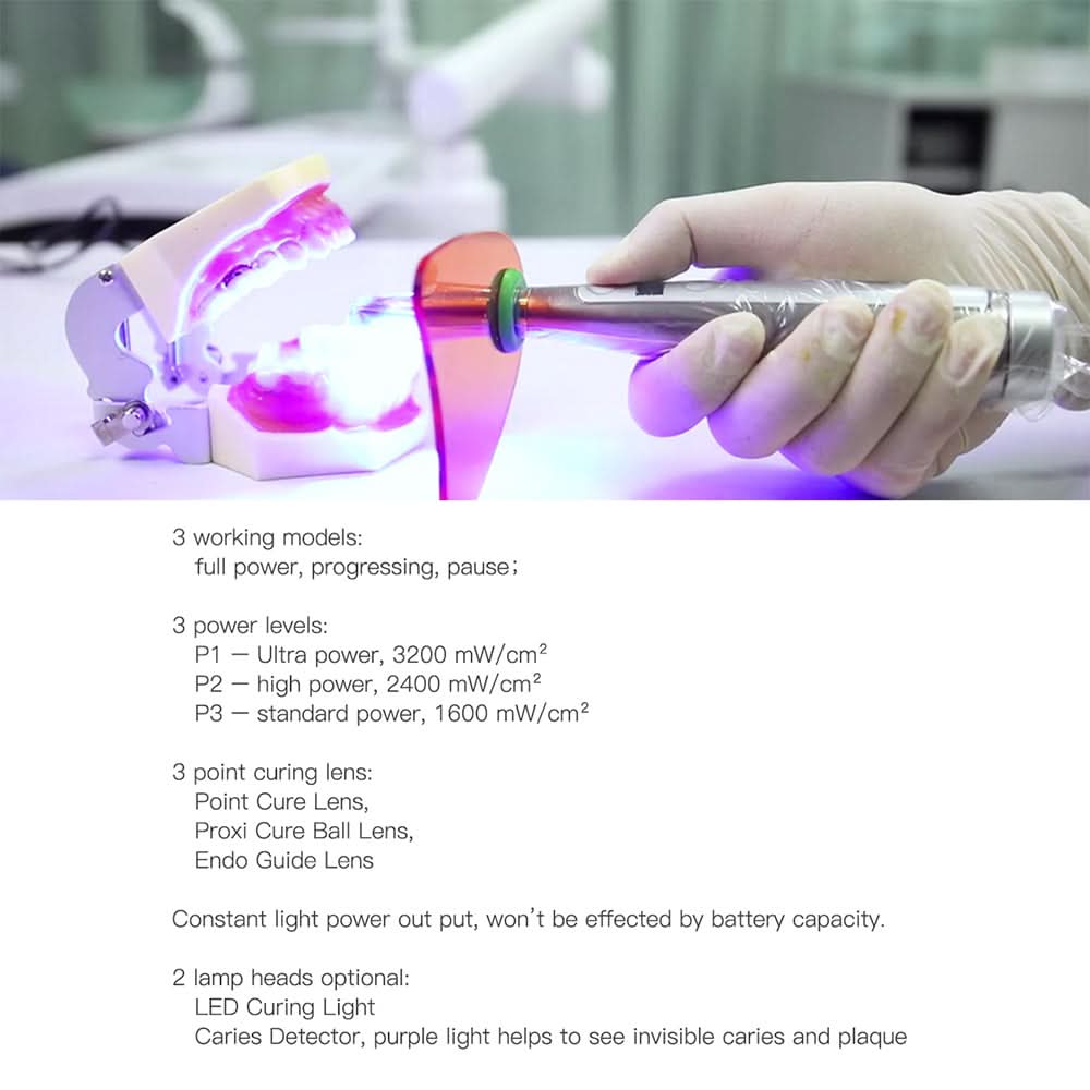VAFU LED Curing Light Cordless OLED Screen 1 Second DeepCure Wide Specturm Metal Body With Caries Detector Light Meter 3200mW/Cm² - pairaydental.com