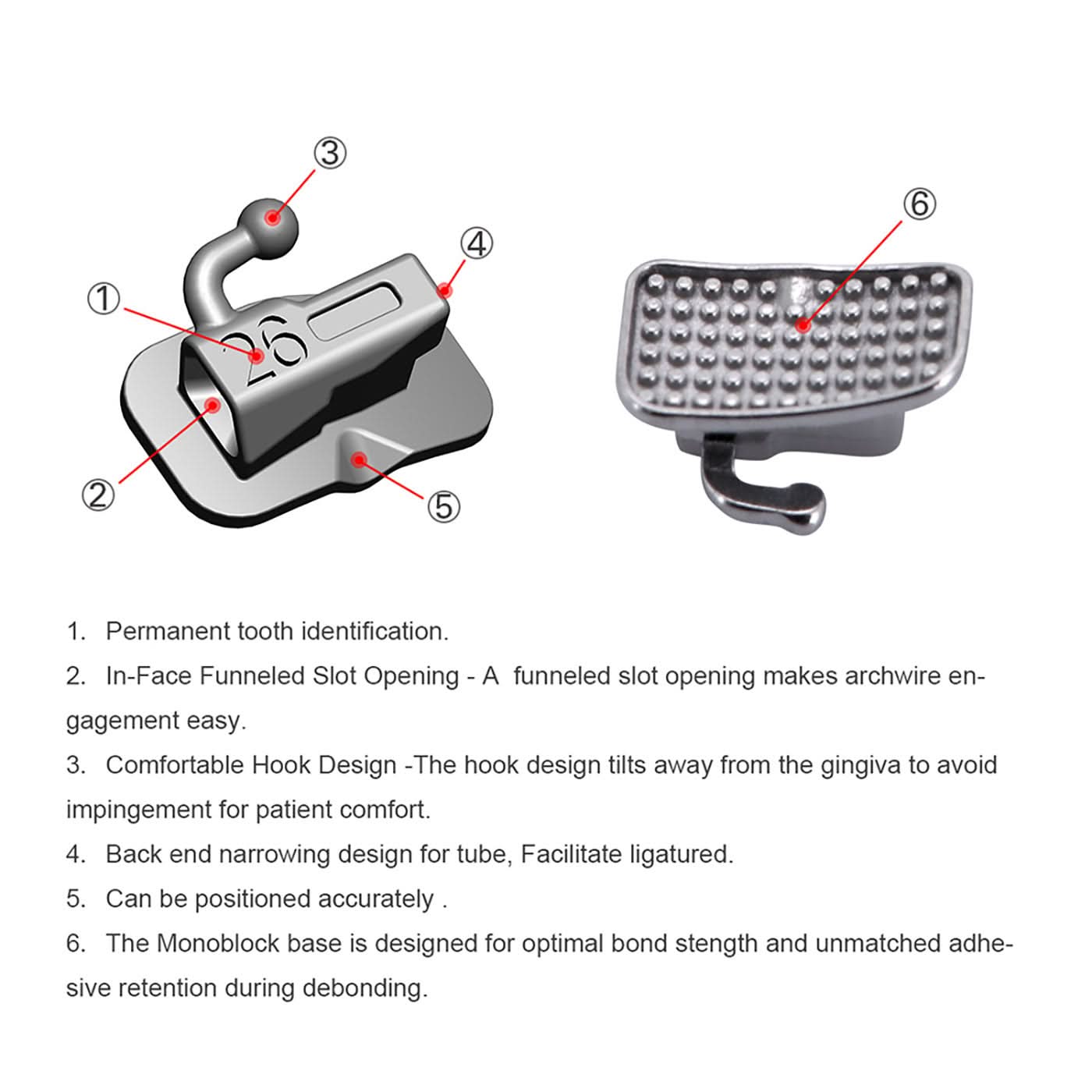 Orthodontic Metal Self Ligating Mini Bracket Roth/MBT 0.022 345 Hooks with 4 Buccal Tube 24pcs/Kit - pairaydental.com 