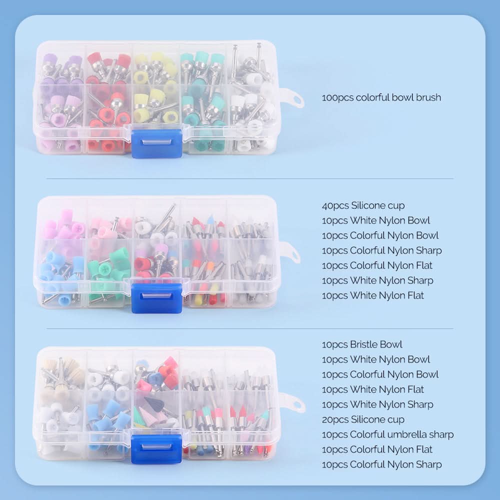Dental Colorful Polishing Brush Cup Kits Nylon/Bristle/Silicone 100pcs/Box - pairaydental.com