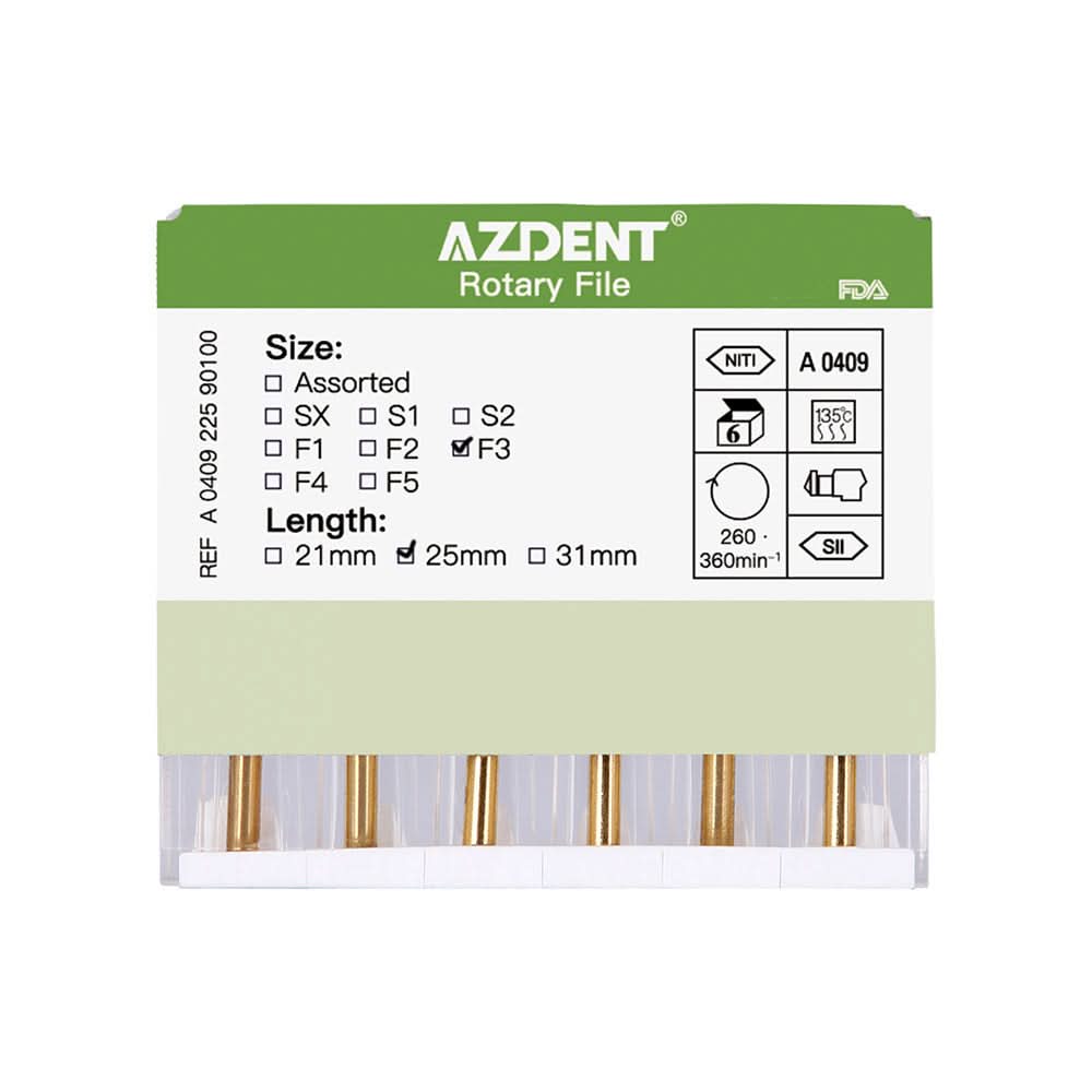 Endo NiTi Rotary Files Heat Activated 25mm F3 6pcs/Pk - pairaydental.com