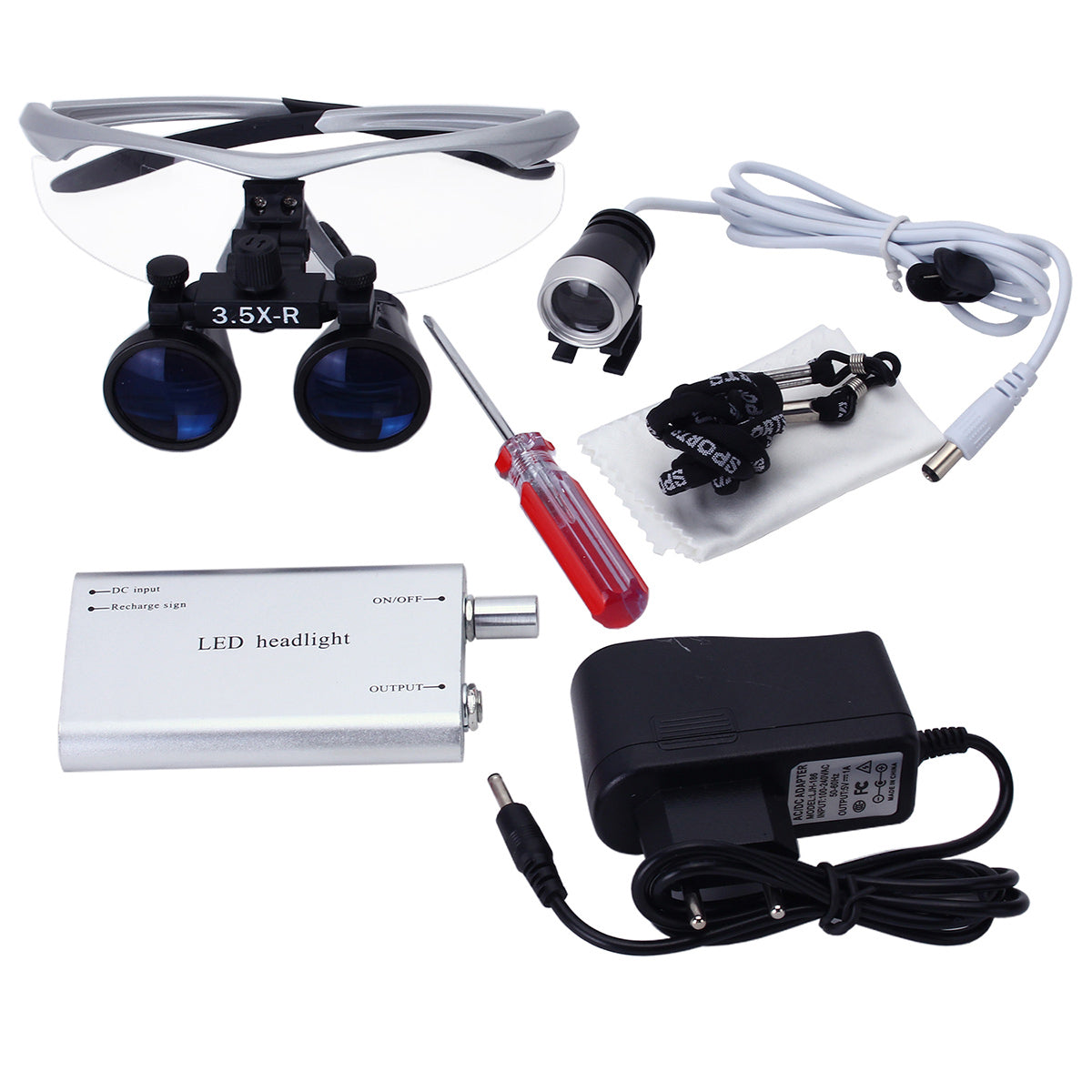 Dental Loupe 3.5X Magnification Binocular Magnifier with Headlight Silver - pairaydental.com