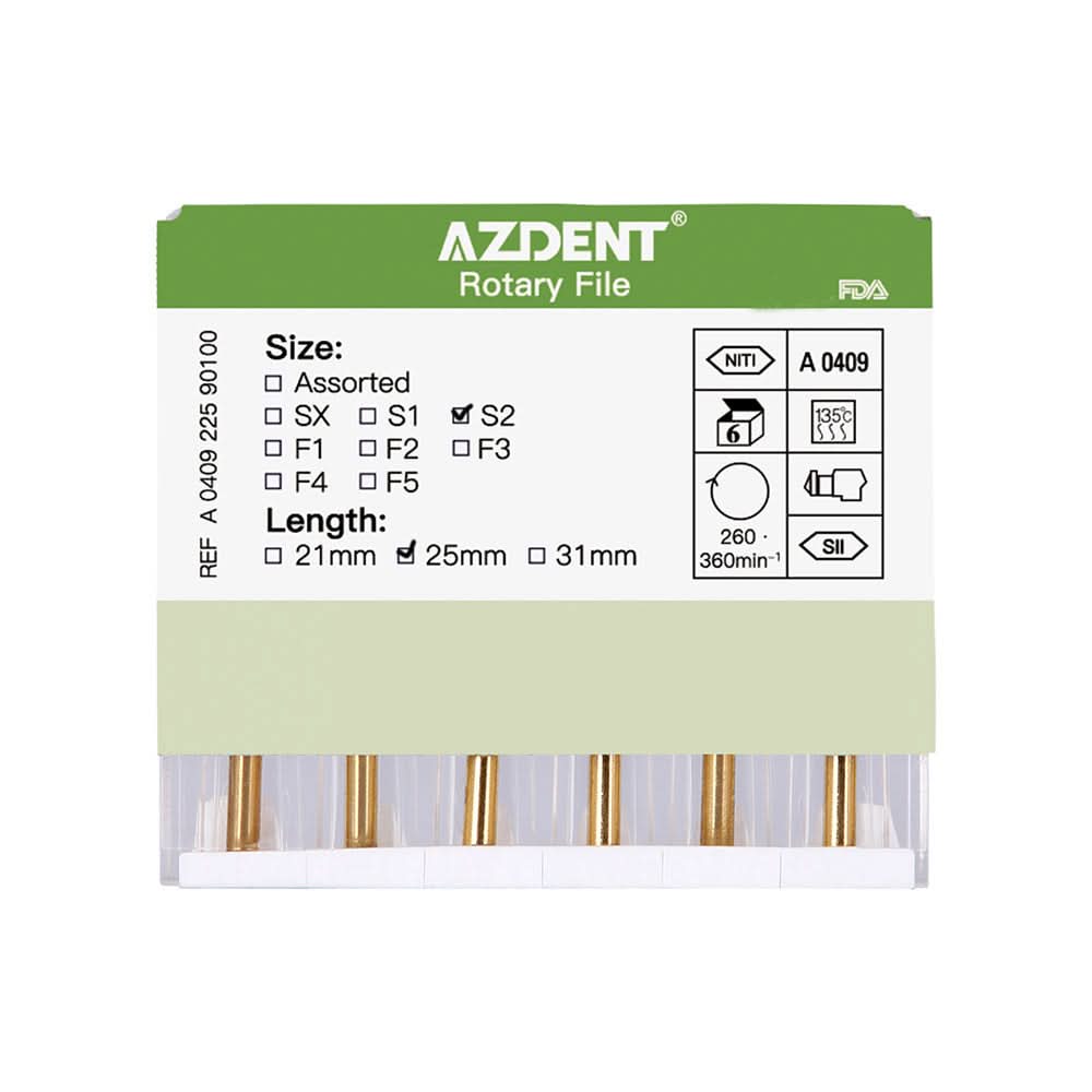 Endo NiTi Rotary Engine Files Heat Activated 25mm S2 6pcs/Pk - pairaydental.com