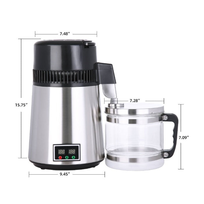 4L Water Distiller Stainless Steel Glass Bucket Double Screen Button with Adjustable Temperature - pairaydental.com