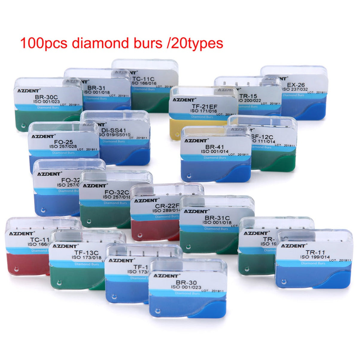 Dental Diamond Burs FG 1.6MM 20 Fixed Types 100pcs/Kit - pairaydental.com