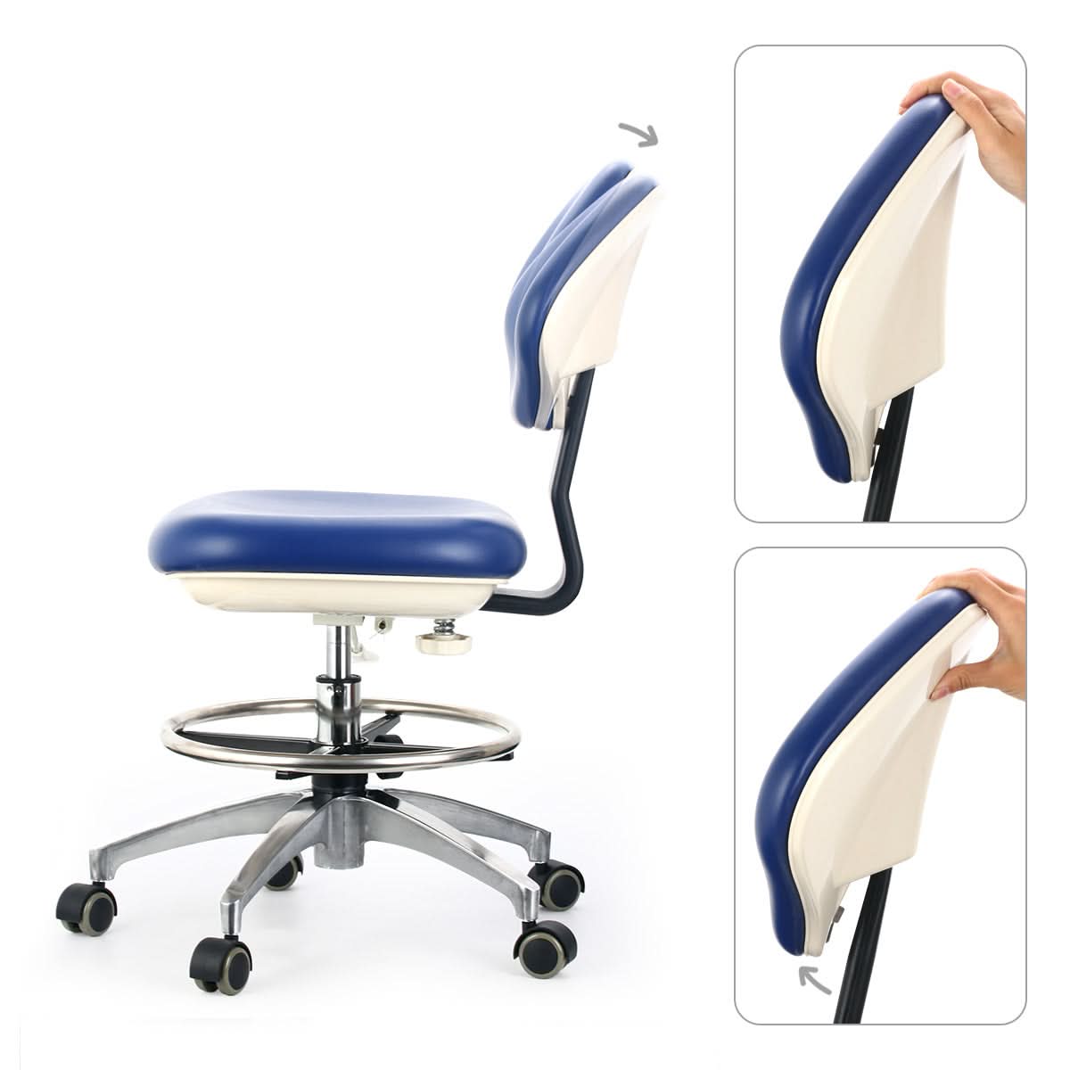Dental Doctor Stool With Adjustable Seat And Backrest 360-Degree Rotated Blue Color - pairaydental.com