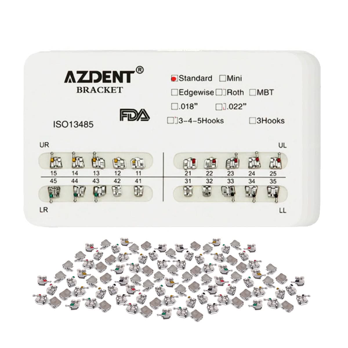 Orthodontic Standard Metal Brackets Roth/MBT/Edgewise 0.018/0.022 Hooks 3/3-4-5 20pcs/Box - pairaydental.com