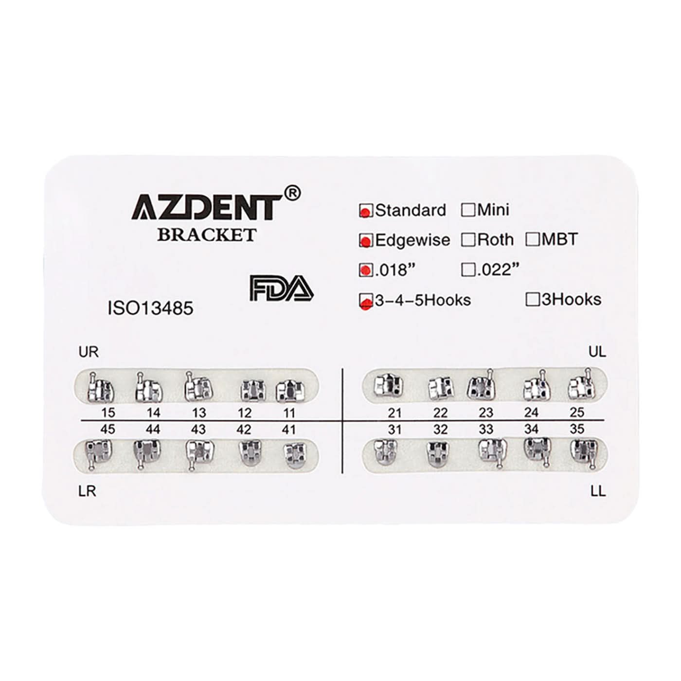 Orthodontic Standard Metal Brackets Edgewise 0.018 Hooks 3-4-5 - pairaydental.com