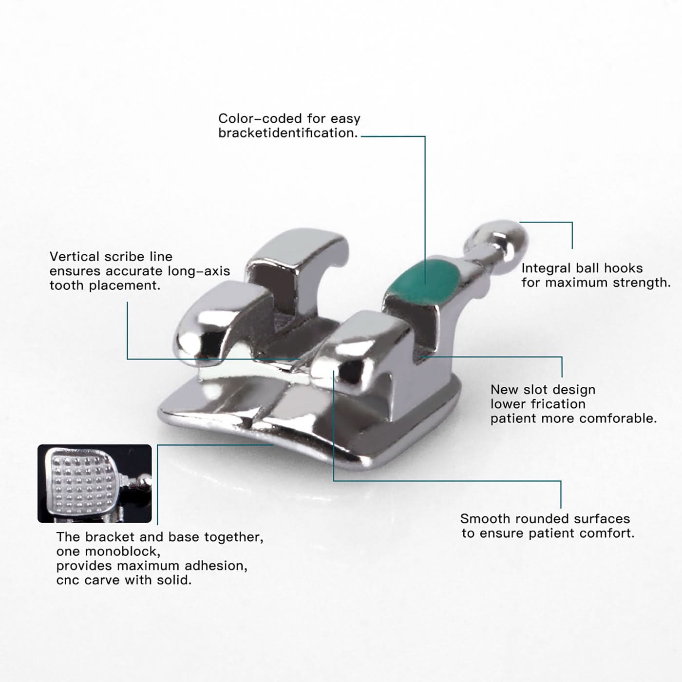 Orthodontic Metal Brackets MIM Monoblock Roth/MBT 0.018/0.022 Hooks 3-4-5 20pcs/Box - pairaydental.com