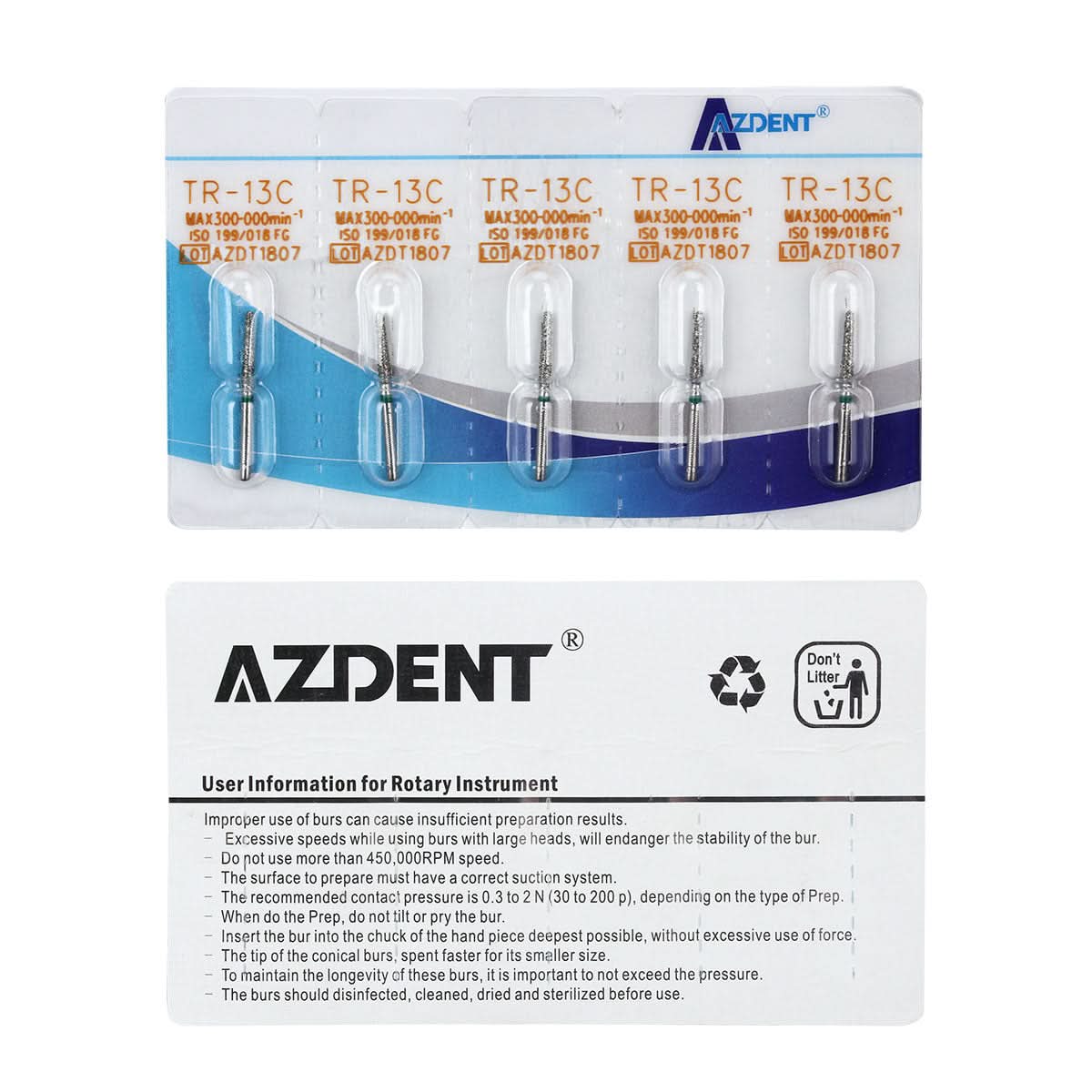 Dental Diamond Bur TR Series Round End Cone Full Size 5pcs/Pack - pairaydental.com